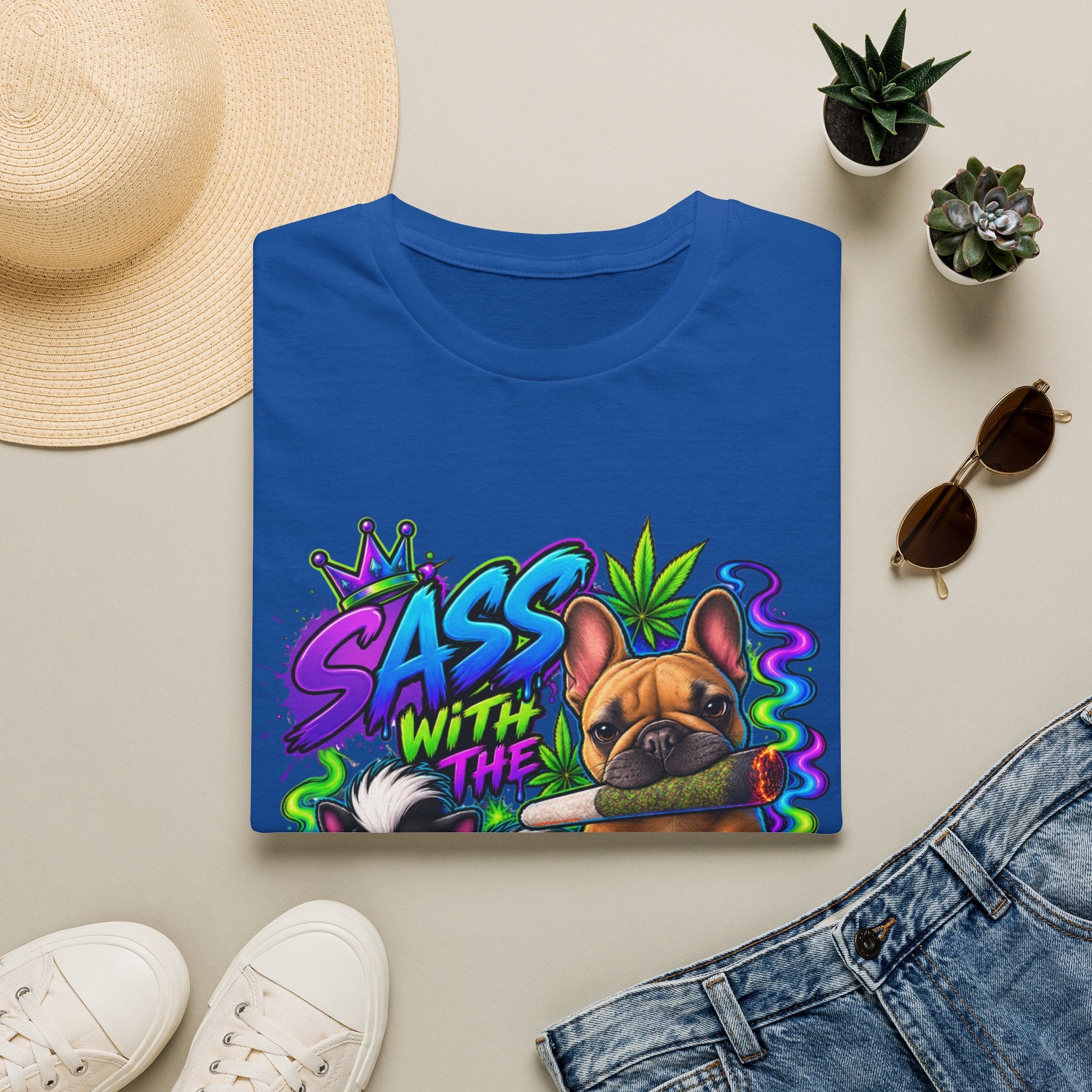 Graphic Tee — "Sass With The Gas" French Bulldog Cannabis Streetwear