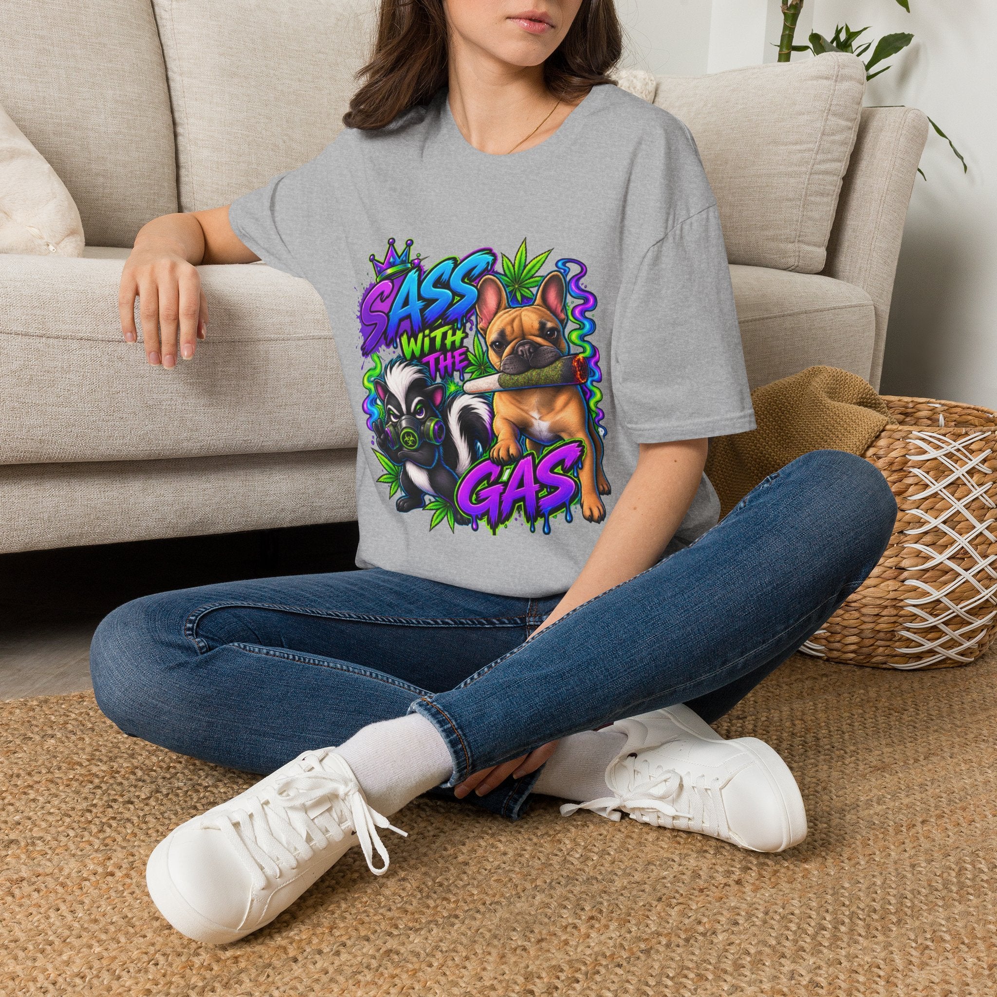 Graphic Tee — "Sass With The Gas" French Bulldog Cannabis Streetwear