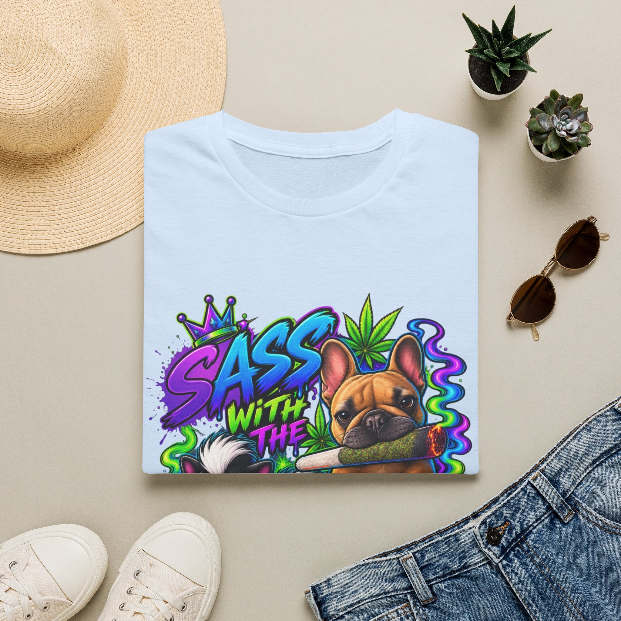 Graphic Tee — "Sass With The Gas" French Bulldog Cannabis Streetwear
