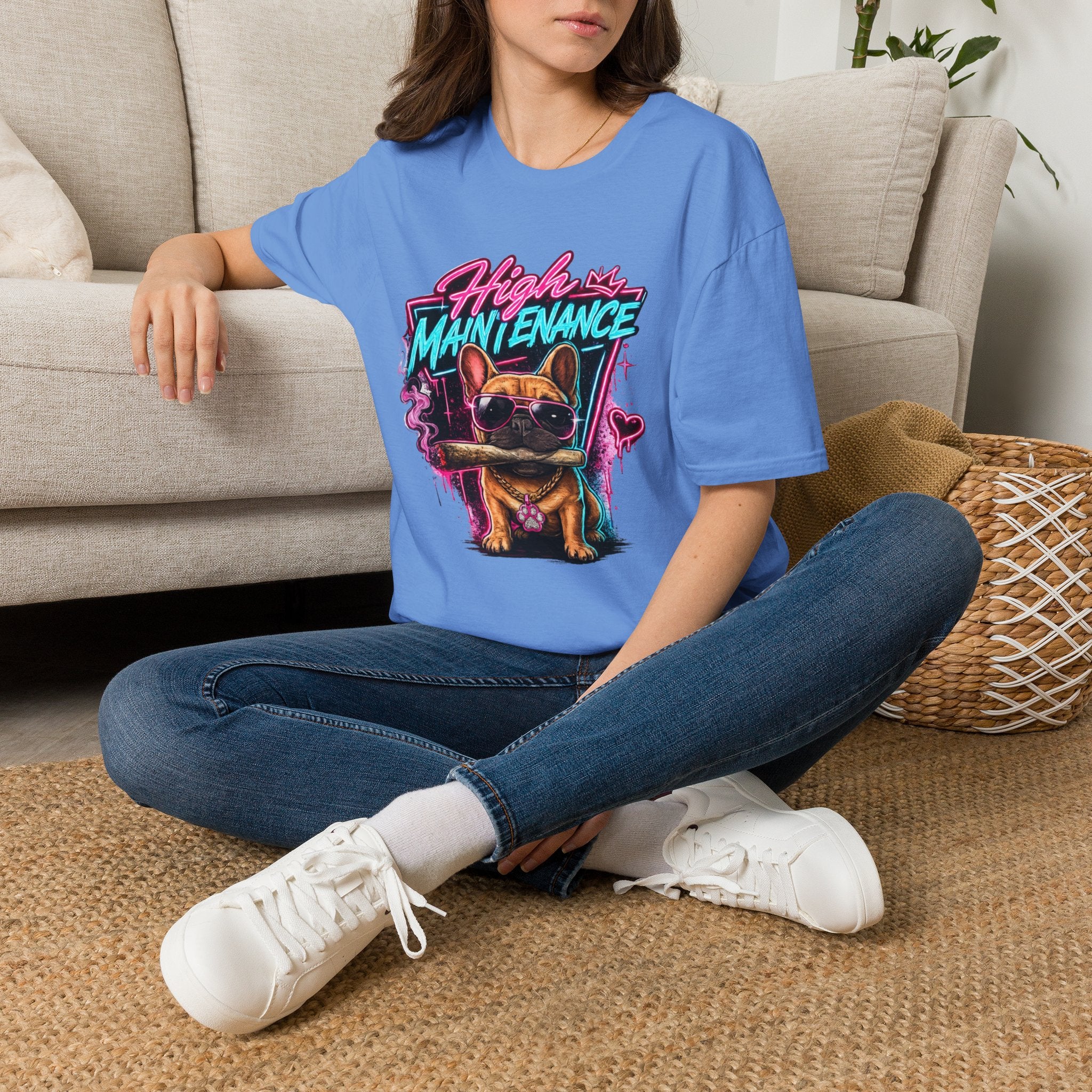 High Maintenance French Bulldog T-Shirt | Retro Neon Vape Pup Tee