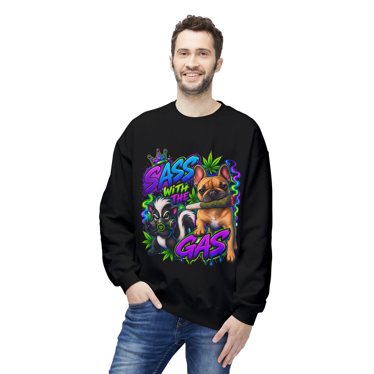 Crewneck Sweatshirt - "Sass With The Gas" French Bulldog & Pug Graphic