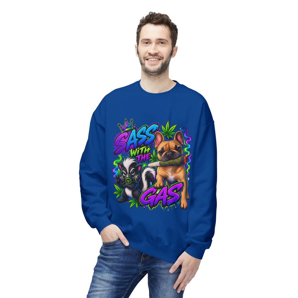 Crewneck Sweatshirt - "Sass With The Gas" French Bulldog & Pug Graphic