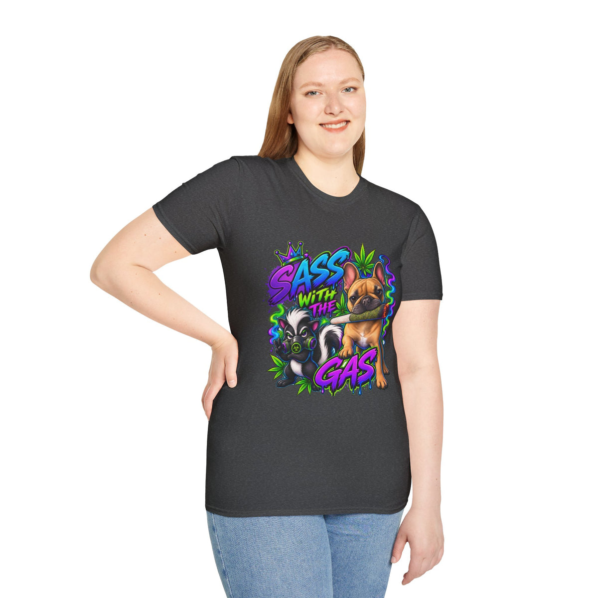 Graphic Tee — "Sass With The Gas" French Bulldog Cannabis Streetwear