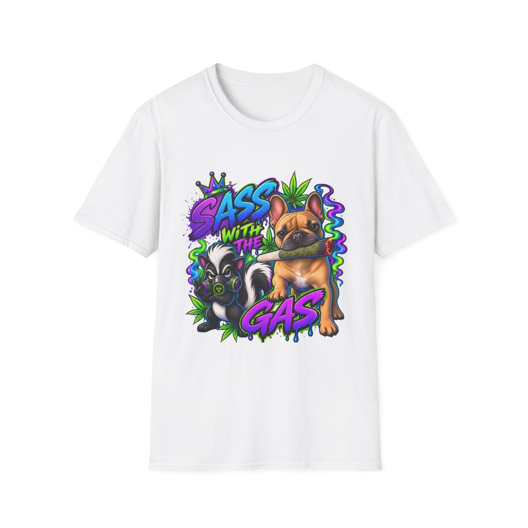 Graphic Tee — "Sass With The Gas" French Bulldog Cannabis Streetwear