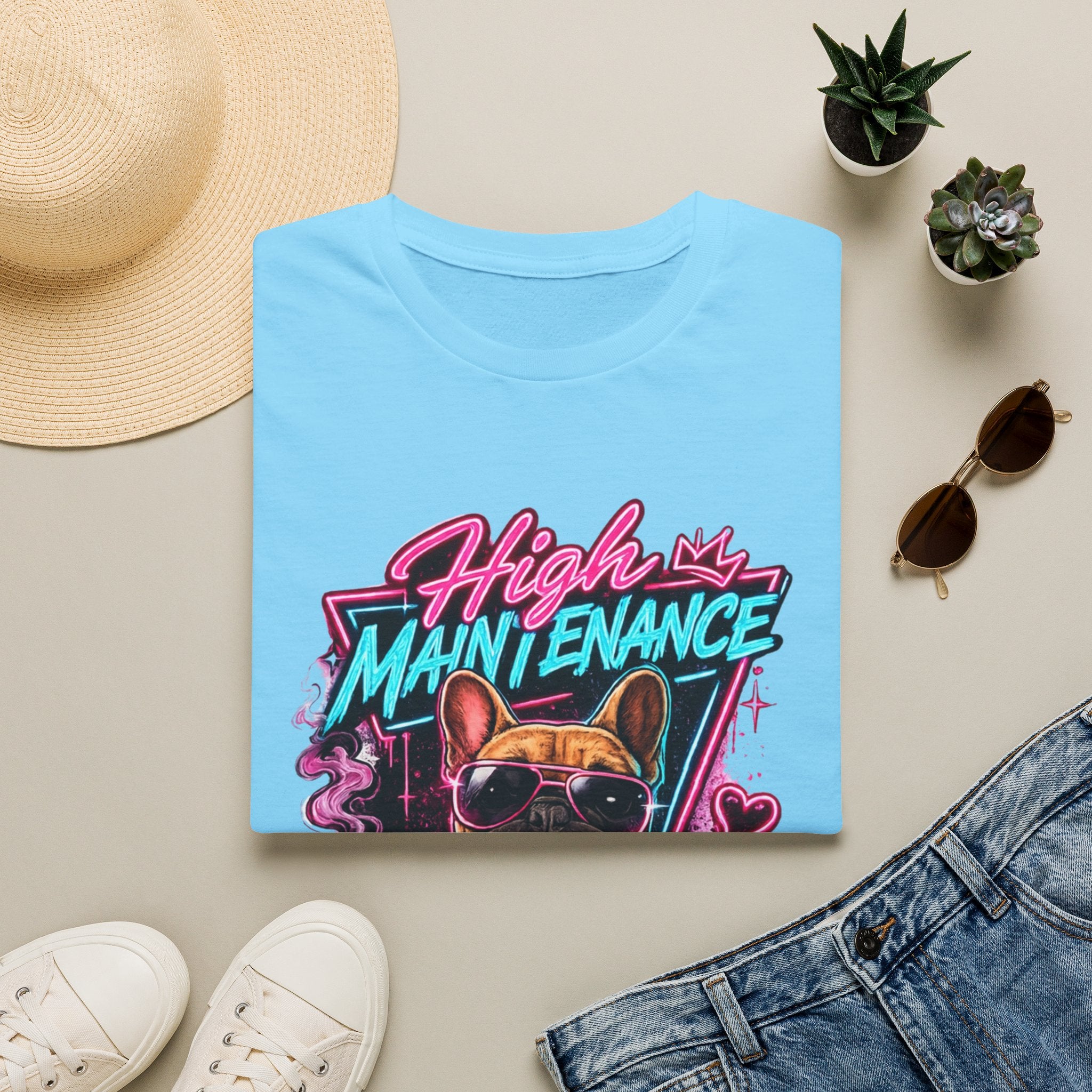 High Maintenance French Bulldog T-Shirt | Retro Neon Vape Pup Tee