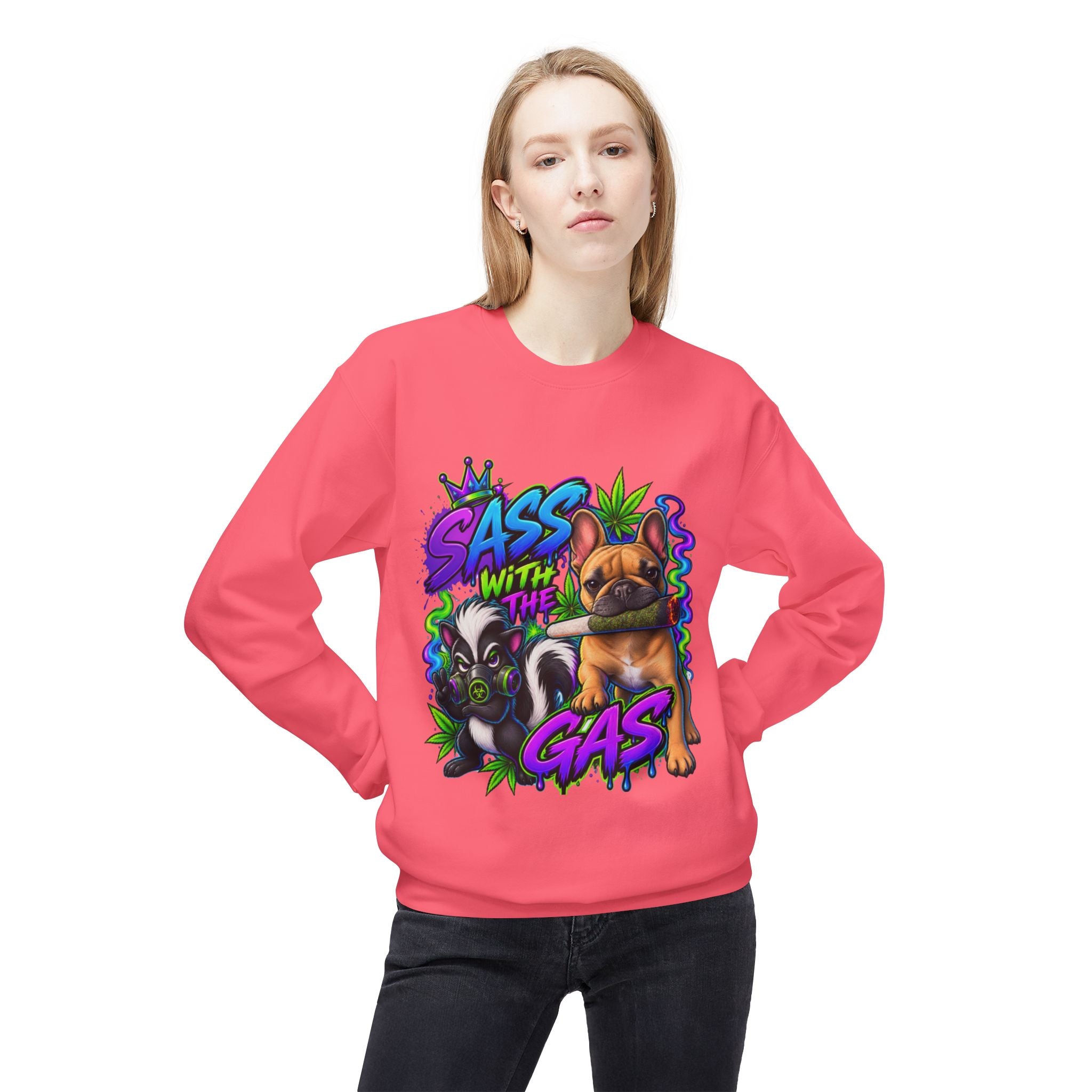 Crewneck Sweatshirt - "Sass With The Gas" French Bulldog & Pug Graphic