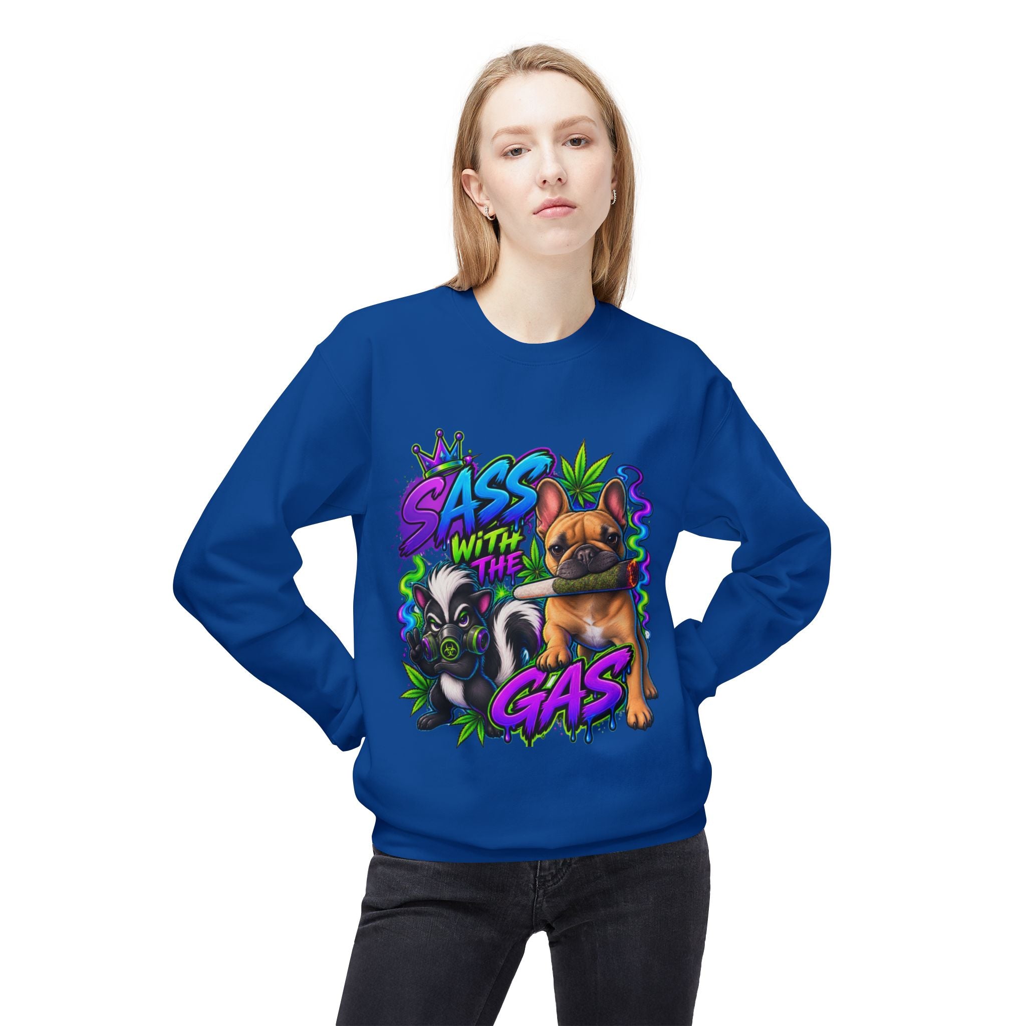 Crewneck Sweatshirt - "Sass With The Gas" French Bulldog & Pug Graphic