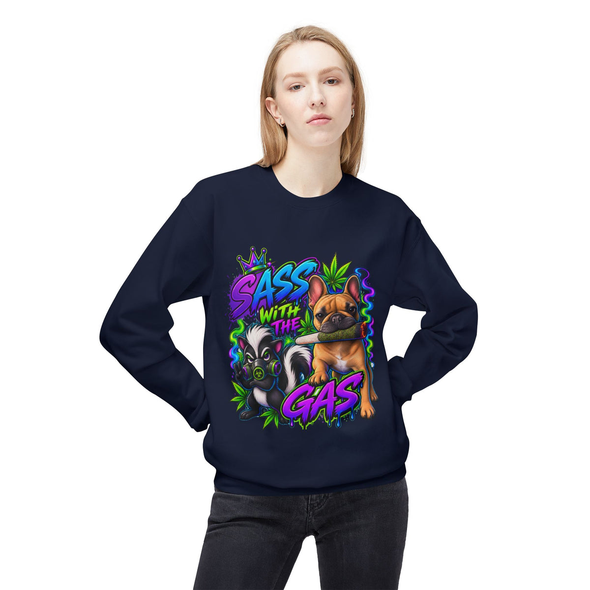 Crewneck Sweatshirt - "Sass With The Gas" French Bulldog & Pug Graphic