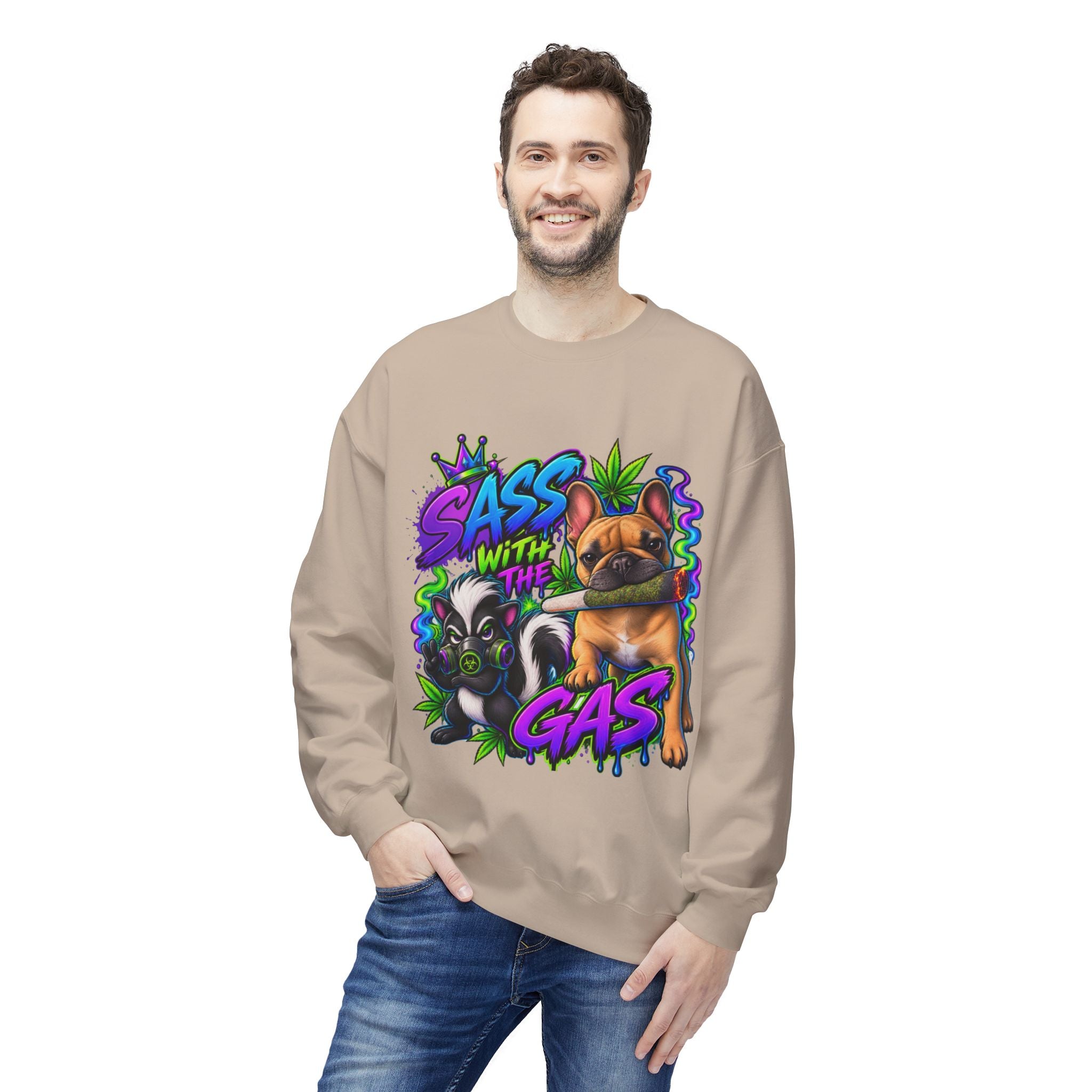Crewneck Sweatshirt - "Sass With The Gas" French Bulldog & Pug Graphic