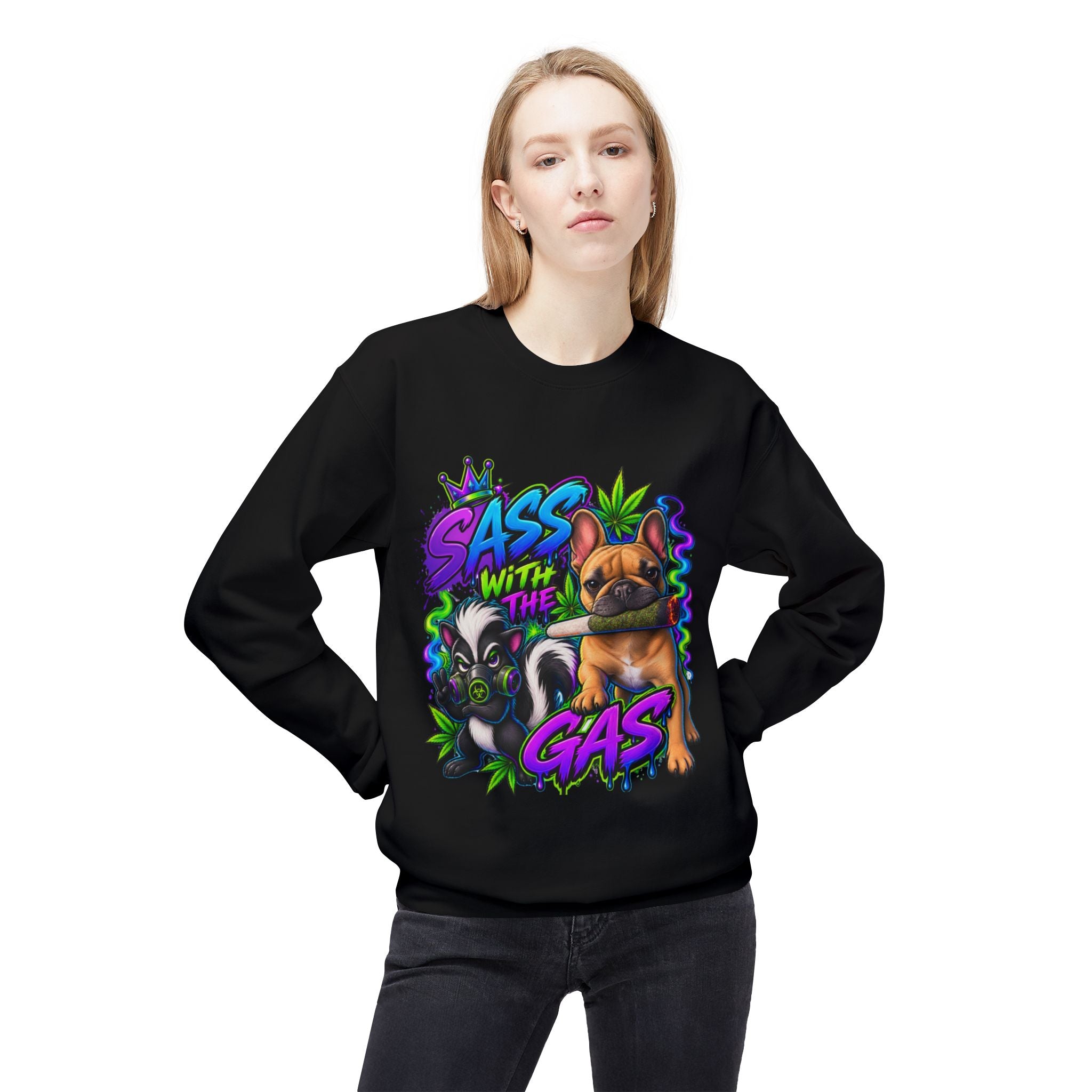 Crewneck Sweatshirt - "Sass With The Gas" French Bulldog & Pug Graphic