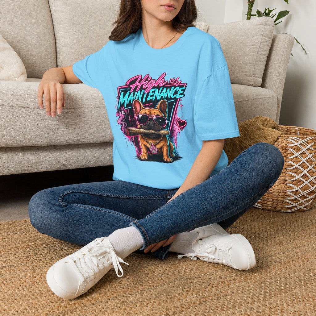 High Maintenance French Bulldog T-Shirt | Retro Neon Vape Pup Tee