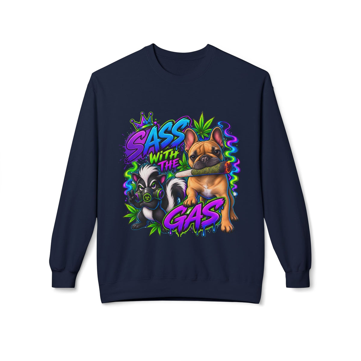 Crewneck Sweatshirt - "Sass With The Gas" French Bulldog & Pug Graphic