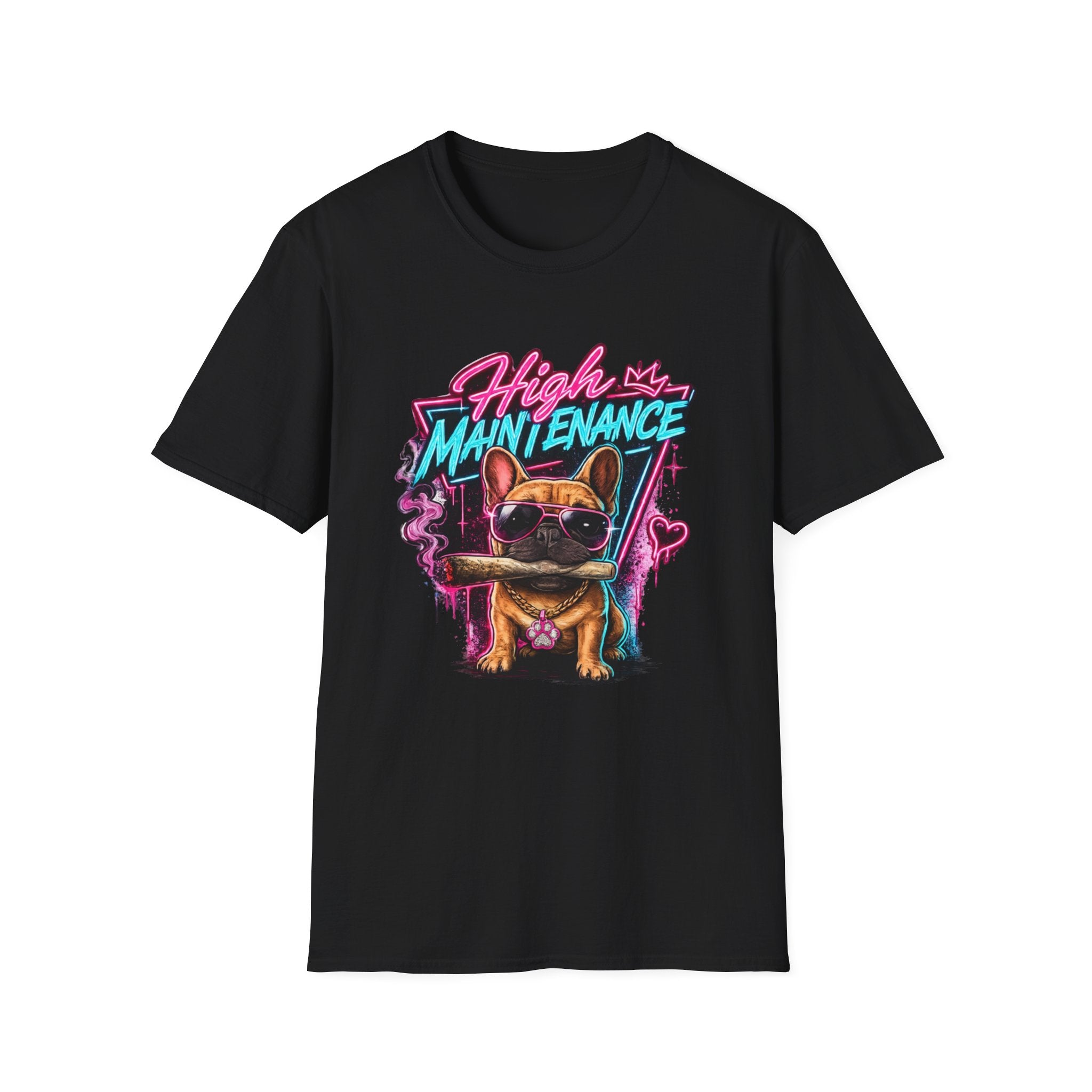 High Maintenance French Bulldog T-Shirt | Retro Neon Vape Pup Tee