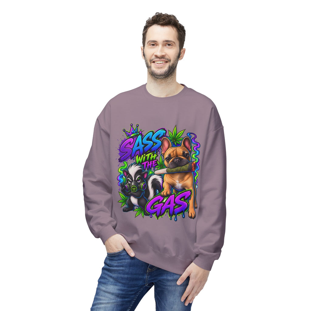 Crewneck Sweatshirt - "Sass With The Gas" French Bulldog & Pug Graphic