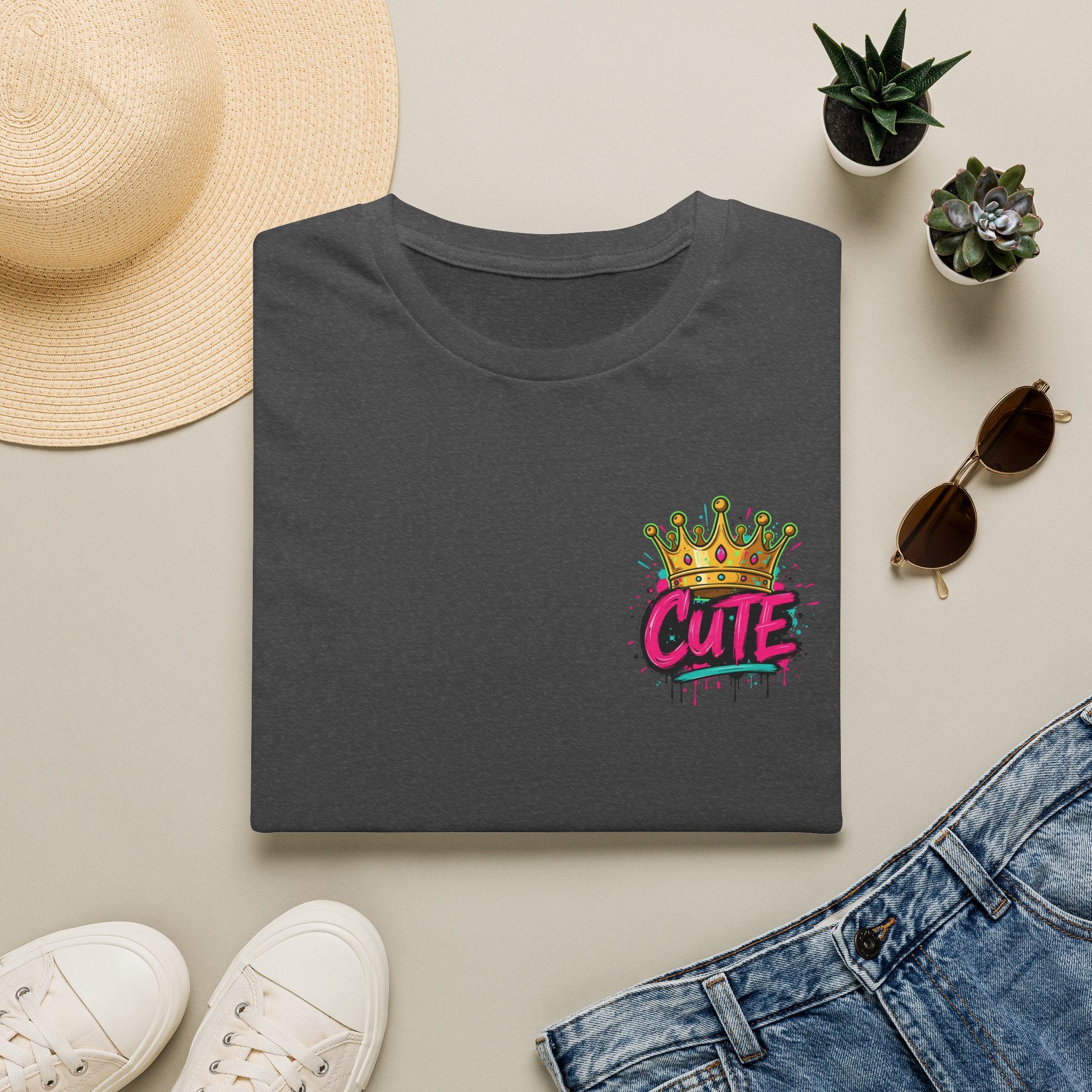 Cute Crown Graphic Tee — "CUTE" Chest Logo T-Shirt