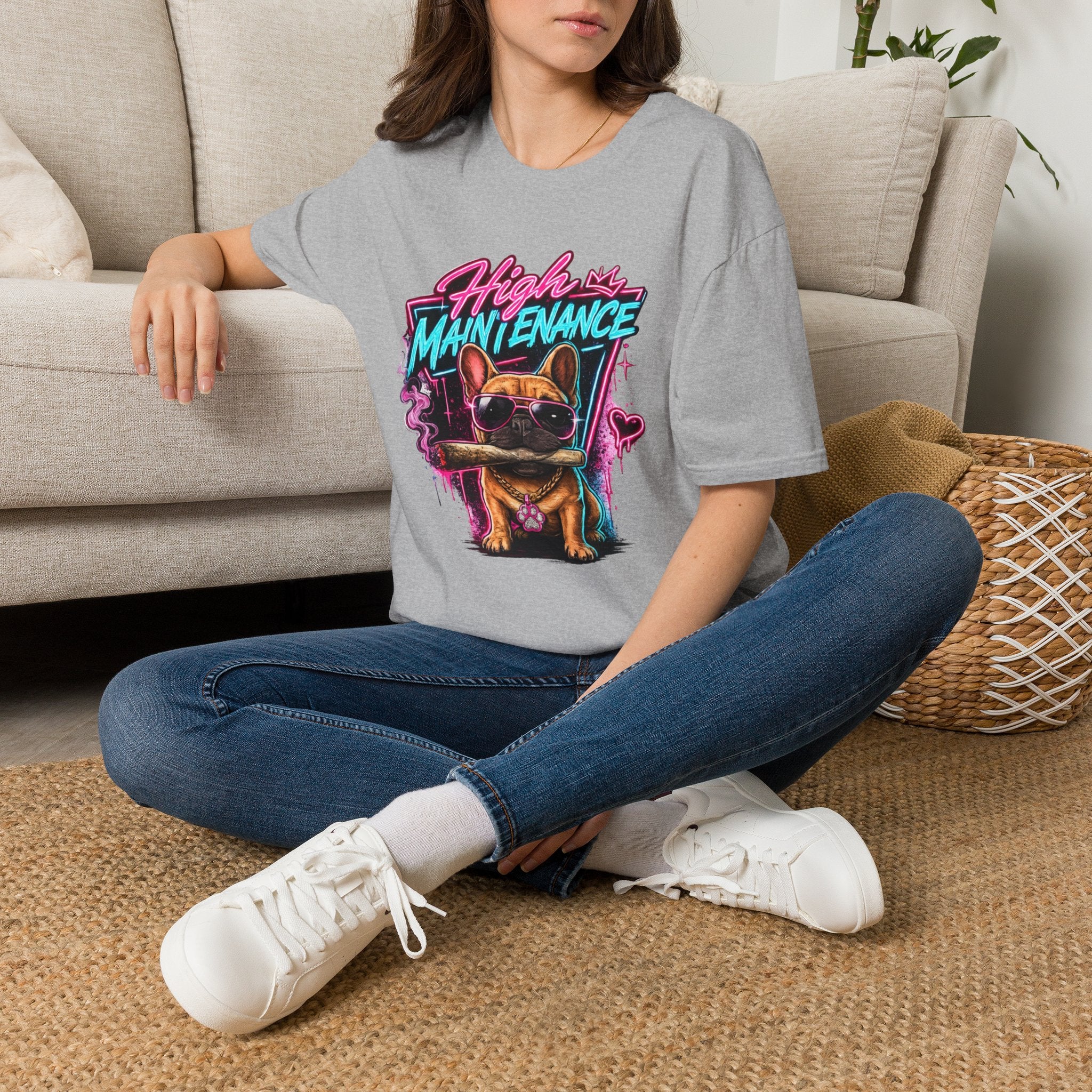 High Maintenance French Bulldog T-Shirt | Retro Neon Vape Pup Tee