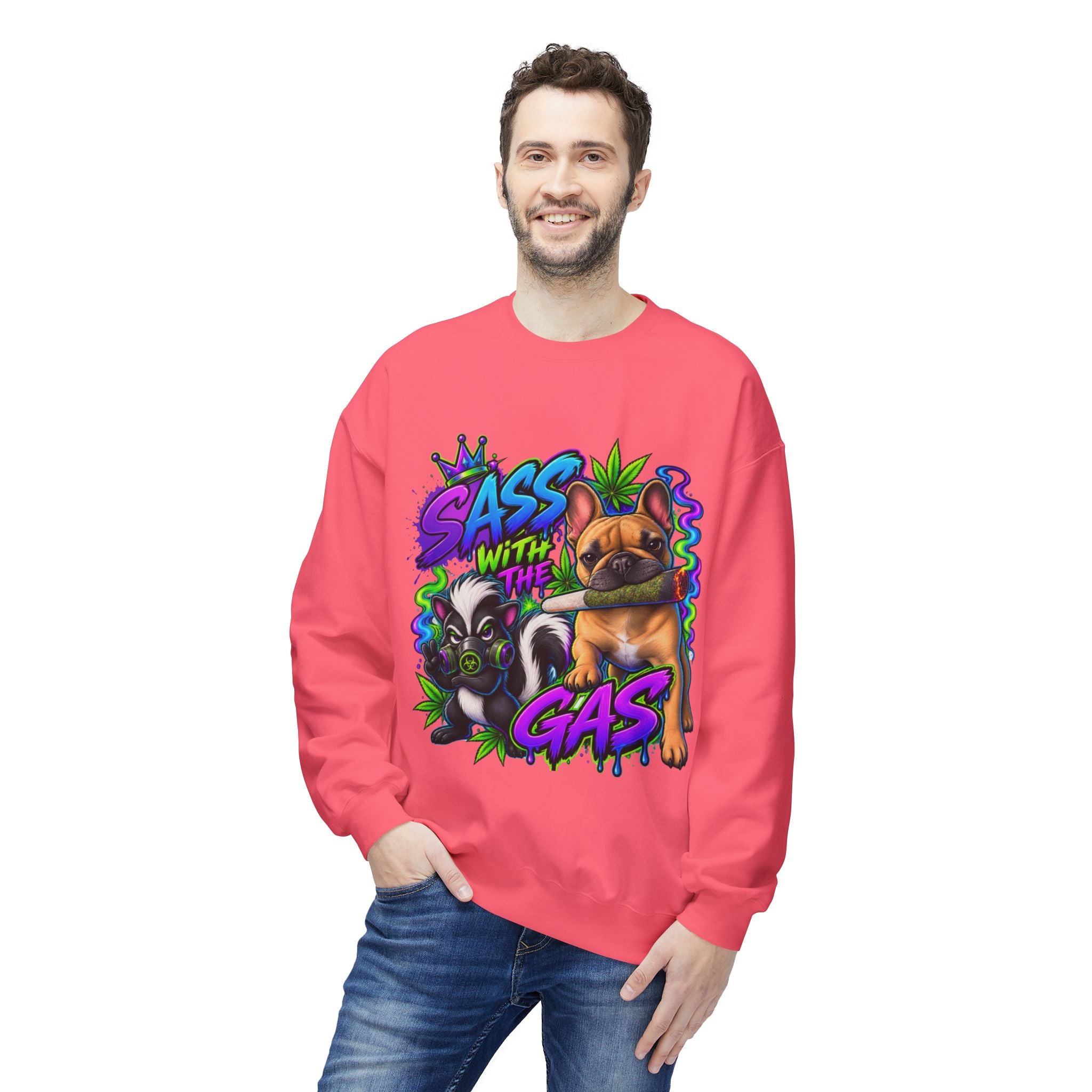 Crewneck Sweatshirt - "Sass With The Gas" French Bulldog & Pug Graphic