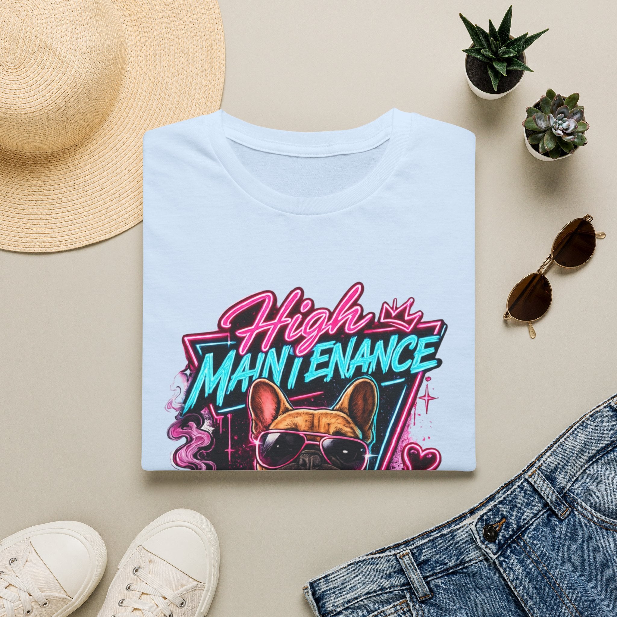 High Maintenance French Bulldog T-Shirt | Retro Neon Vape Pup Tee