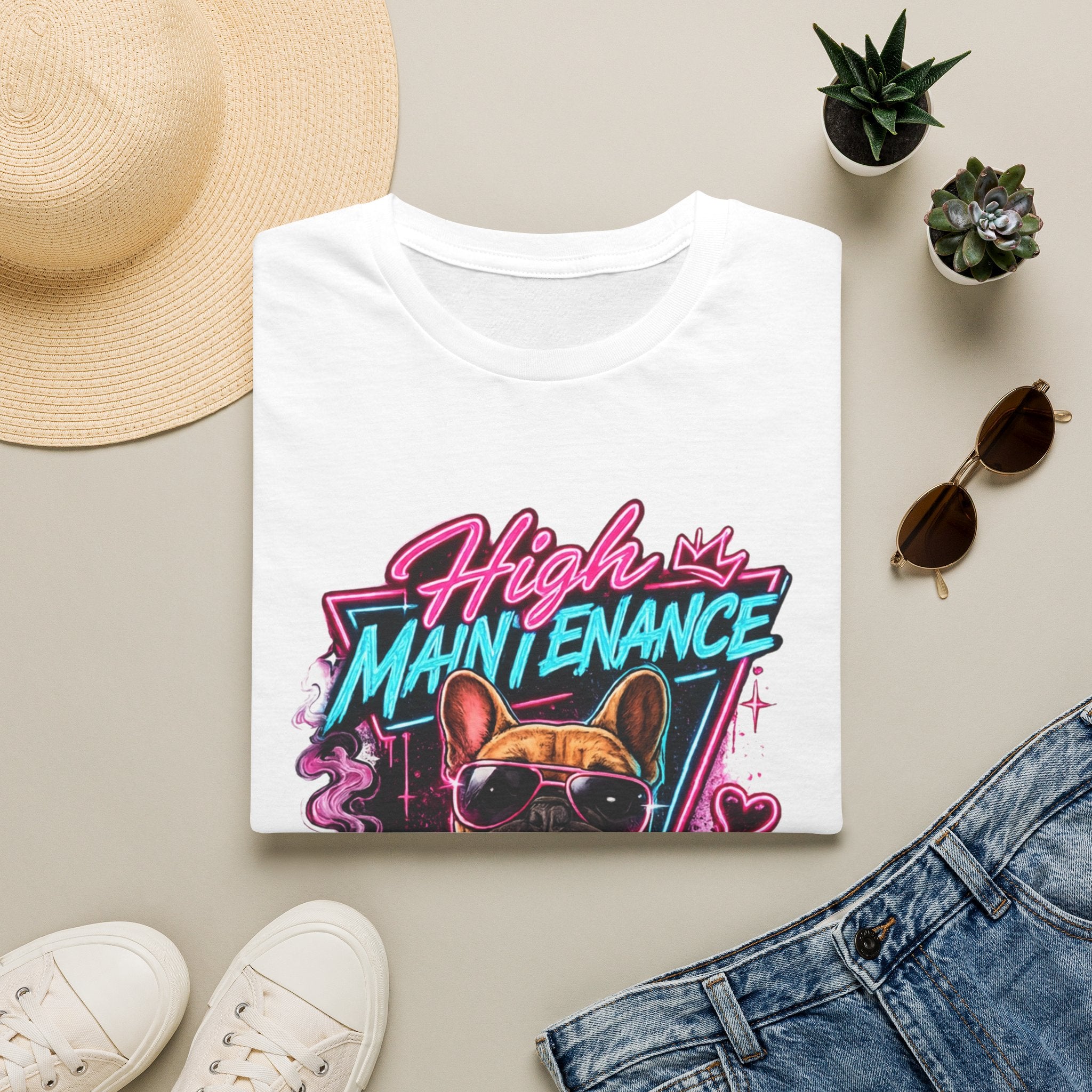 High Maintenance French Bulldog T-Shirt | Retro Neon Vape Pup Tee