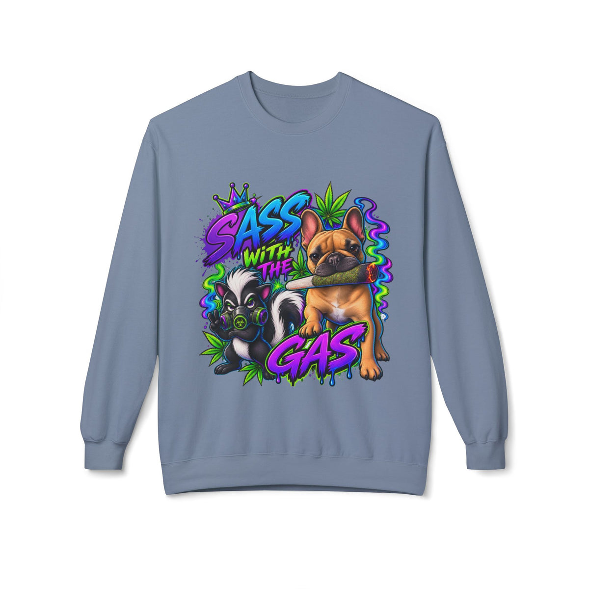 Crewneck Sweatshirt - "Sass With The Gas" French Bulldog & Pug Graphic