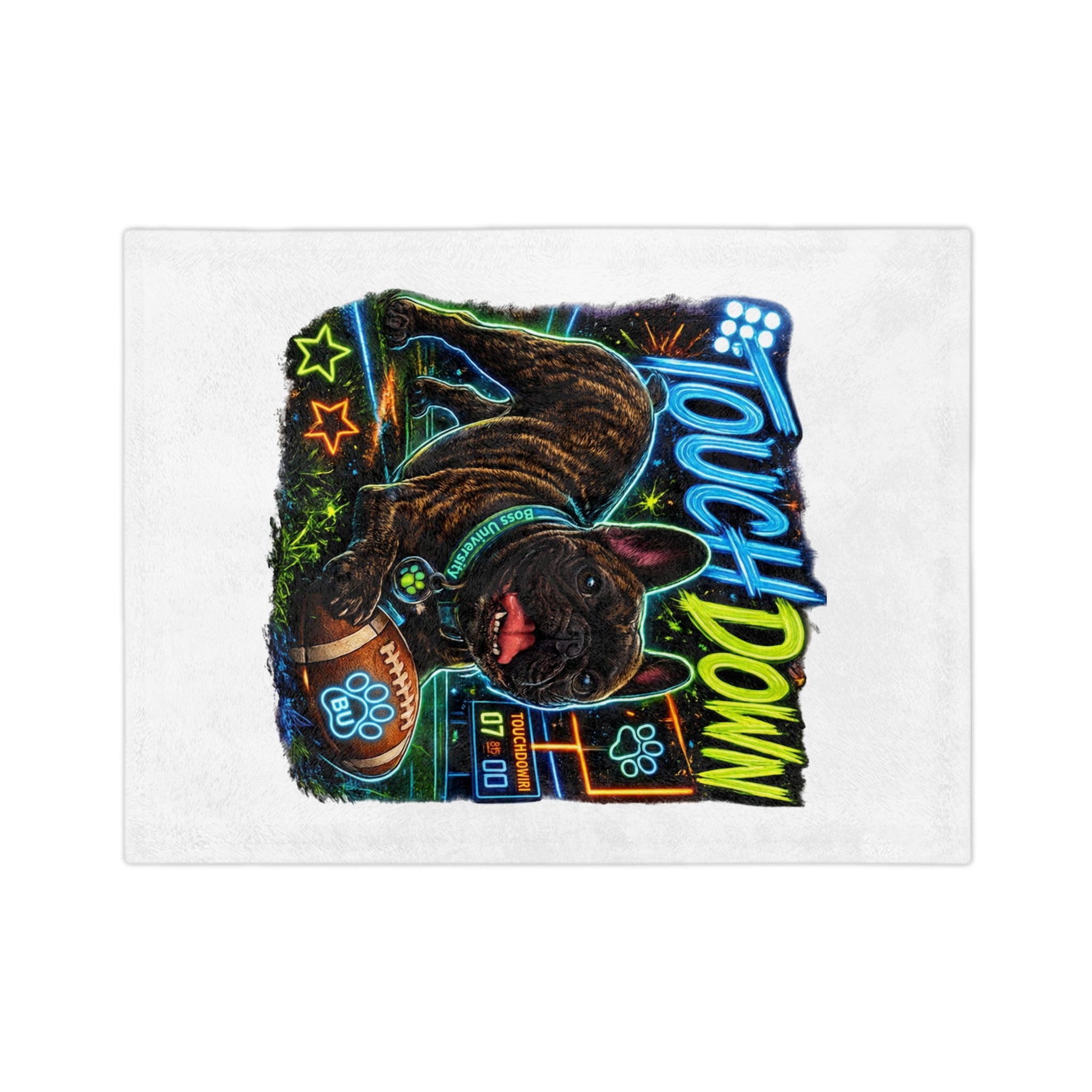 Touchdown French Bulldog Blanket — Football Pup Velveteen Microfiber Throw