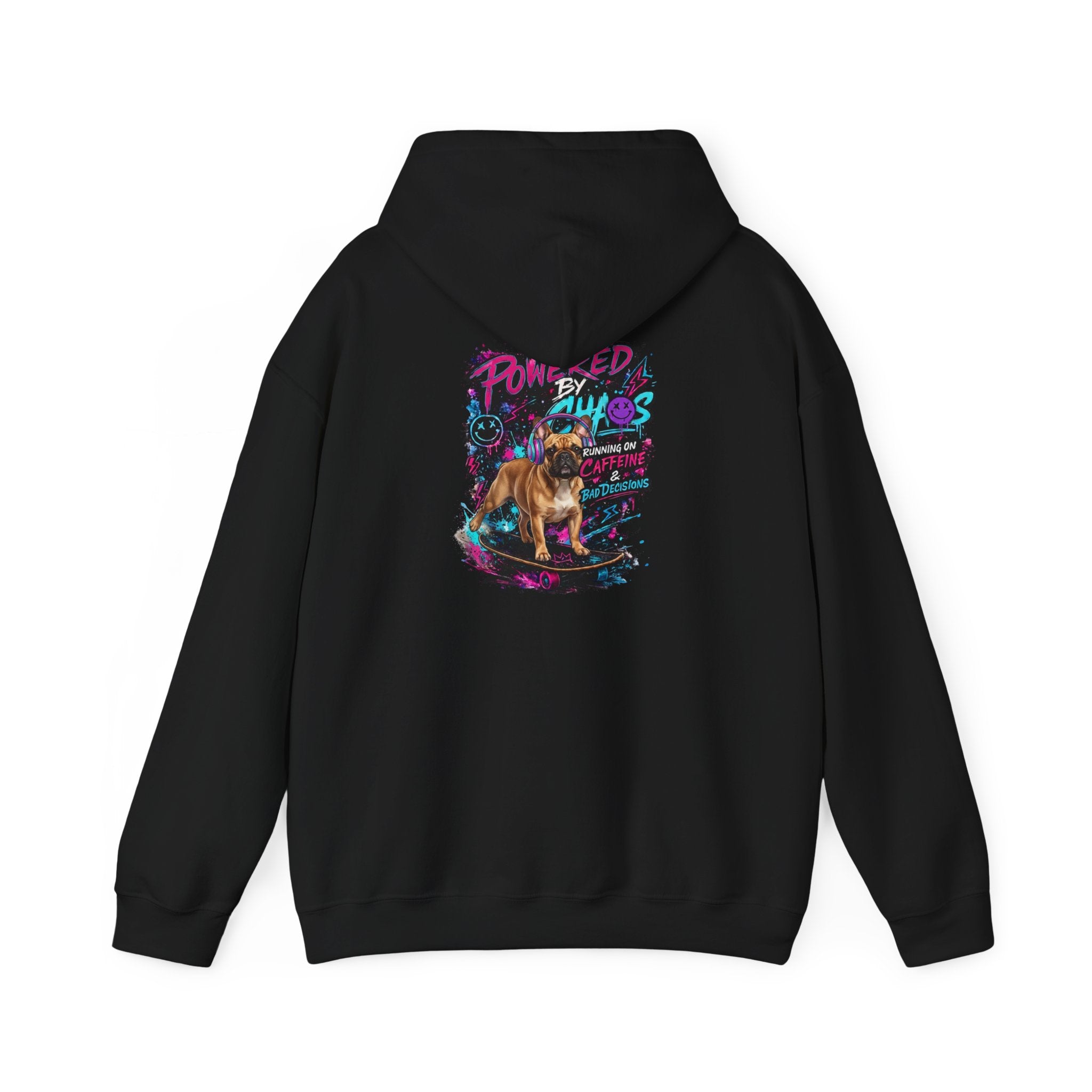 Chaos Neon Frenchis Graphic Hoodie | Colorful Bulldog Back Print