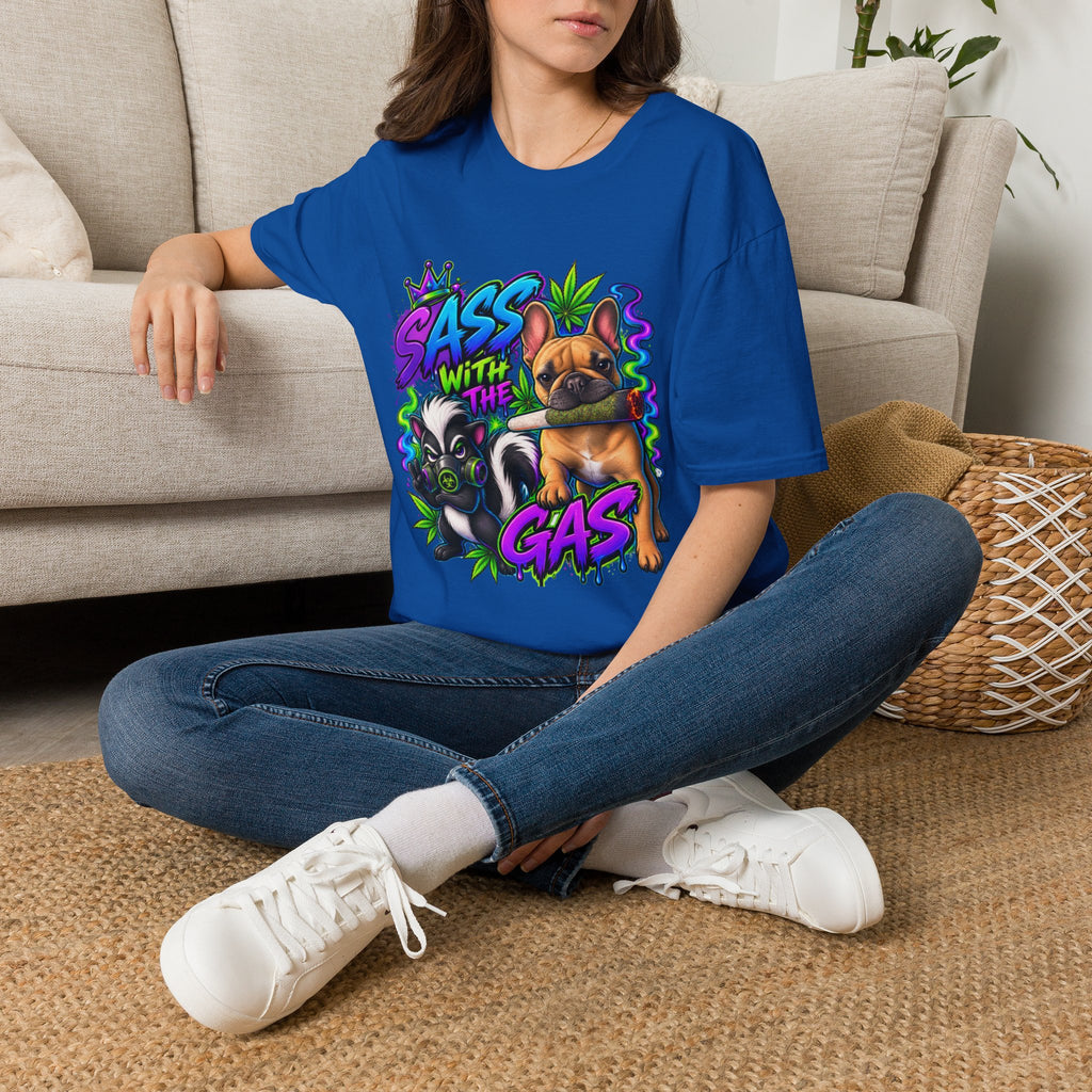 Graphic Tee — "Sass With The Gas" French Bulldog Cannabis Streetwear