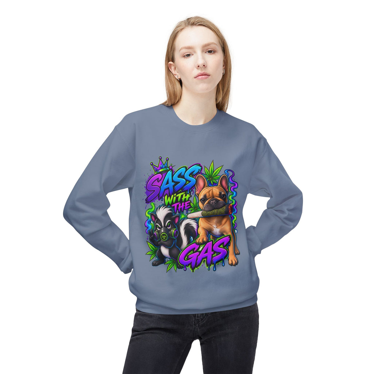 Crewneck Sweatshirt - "Sass With The Gas" French Bulldog & Pug Graphic