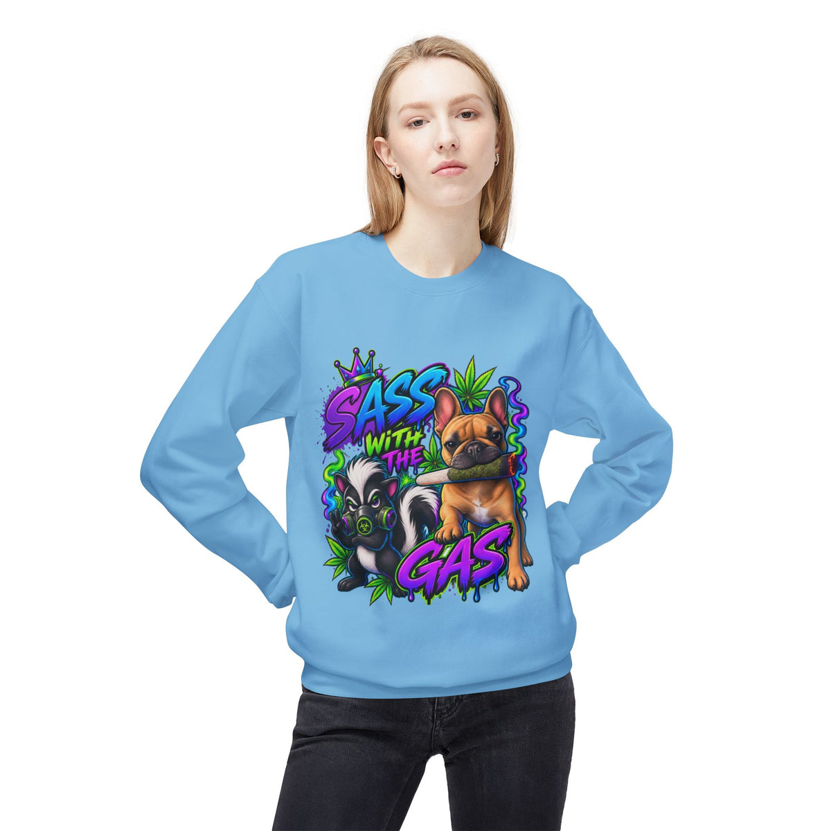 Crewneck Sweatshirt - "Sass With The Gas" French Bulldog & Pug Graphic