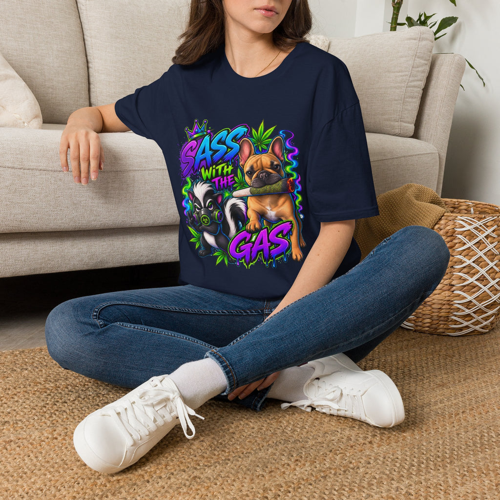 Graphic Tee — "Sass With The Gas" French Bulldog Cannabis Streetwear