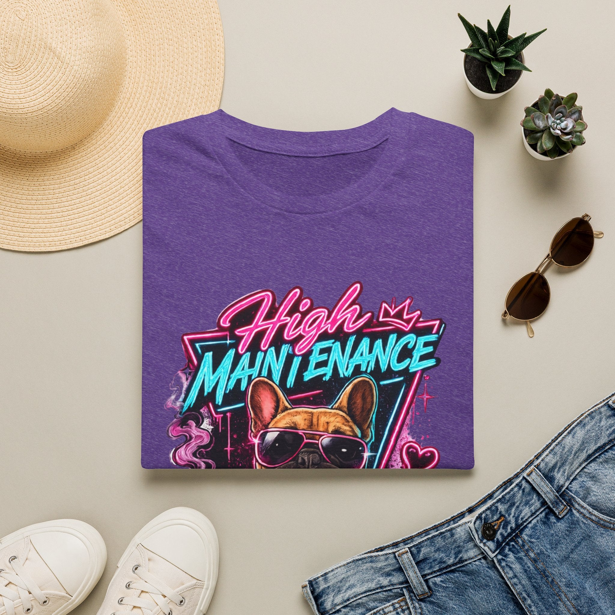 High Maintenance French Bulldog T-Shirt | Retro Neon Vape Pup Tee
