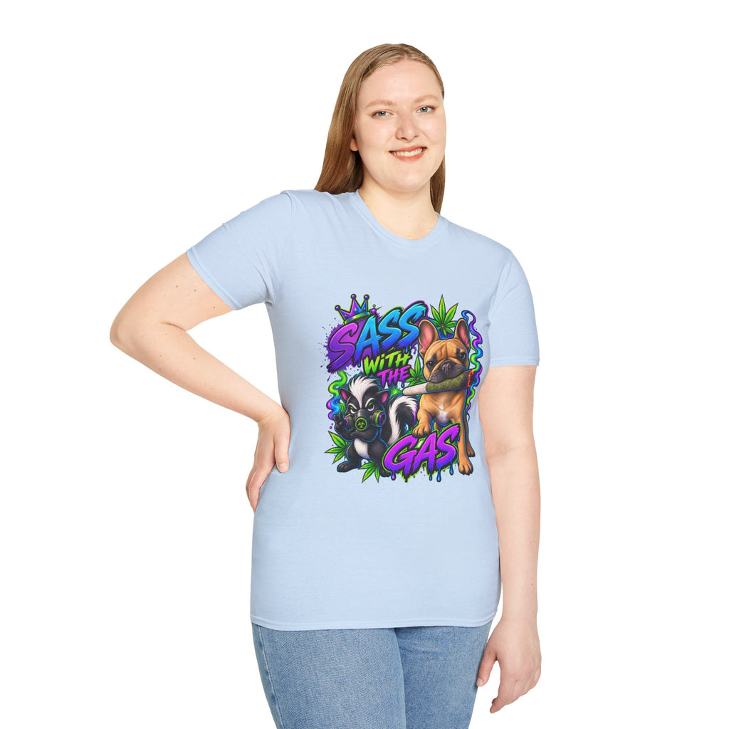 Graphic Tee — "Sass With The Gas" French Bulldog Cannabis Streetwear