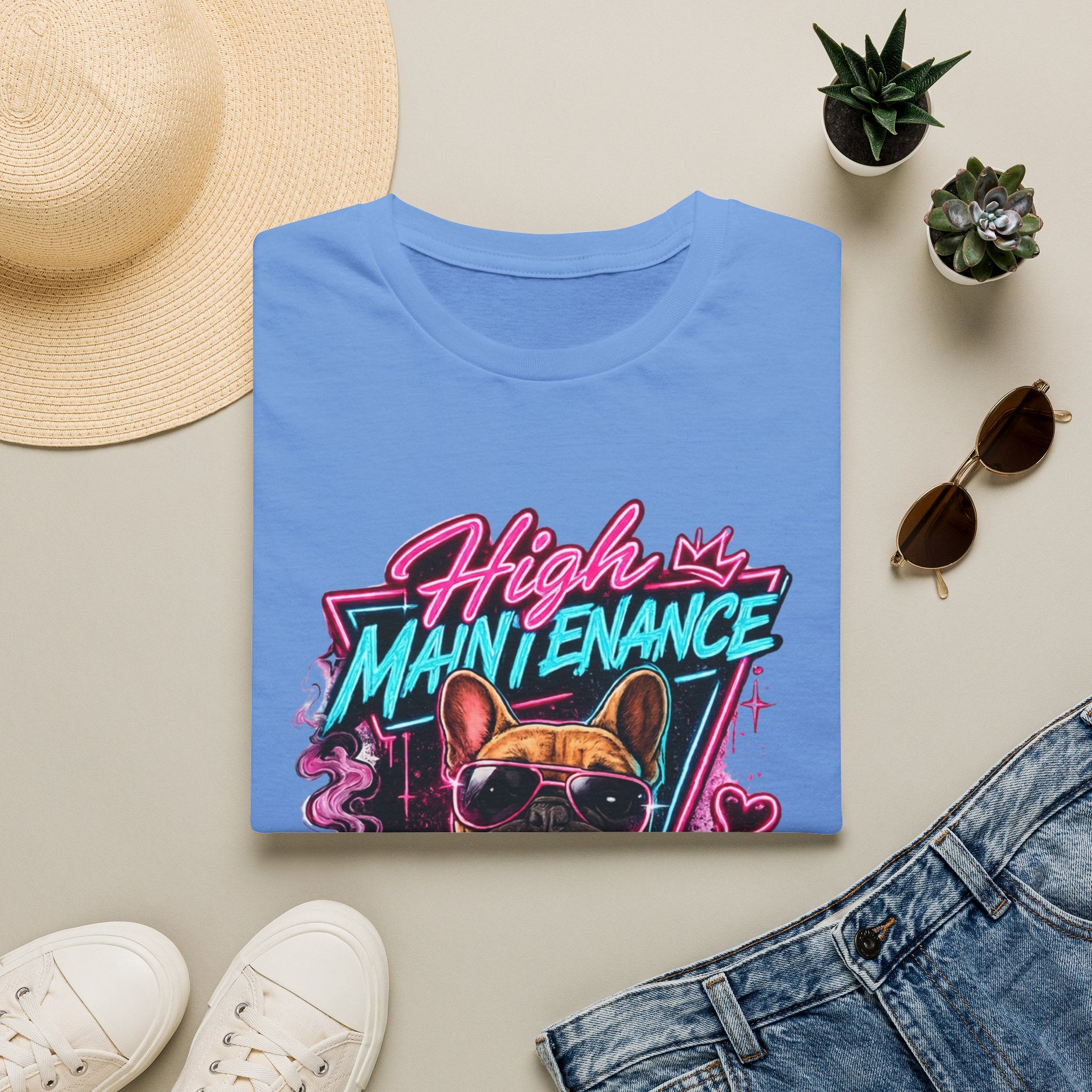 High Maintenance French Bulldog T-Shirt | Retro Neon Vape Pup Tee