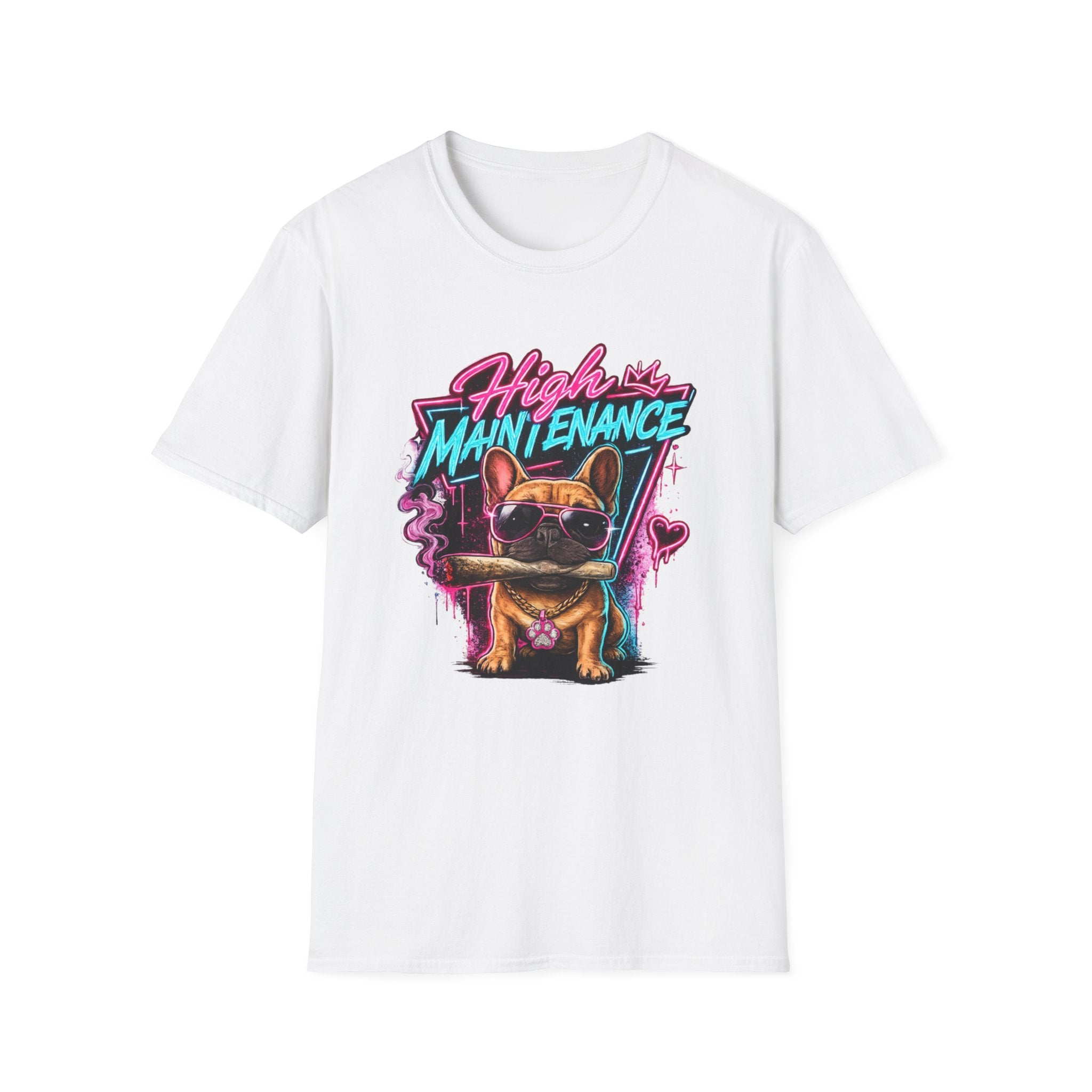 High Maintenance French Bulldog T-Shirt | Retro Neon Vape Pup Tee