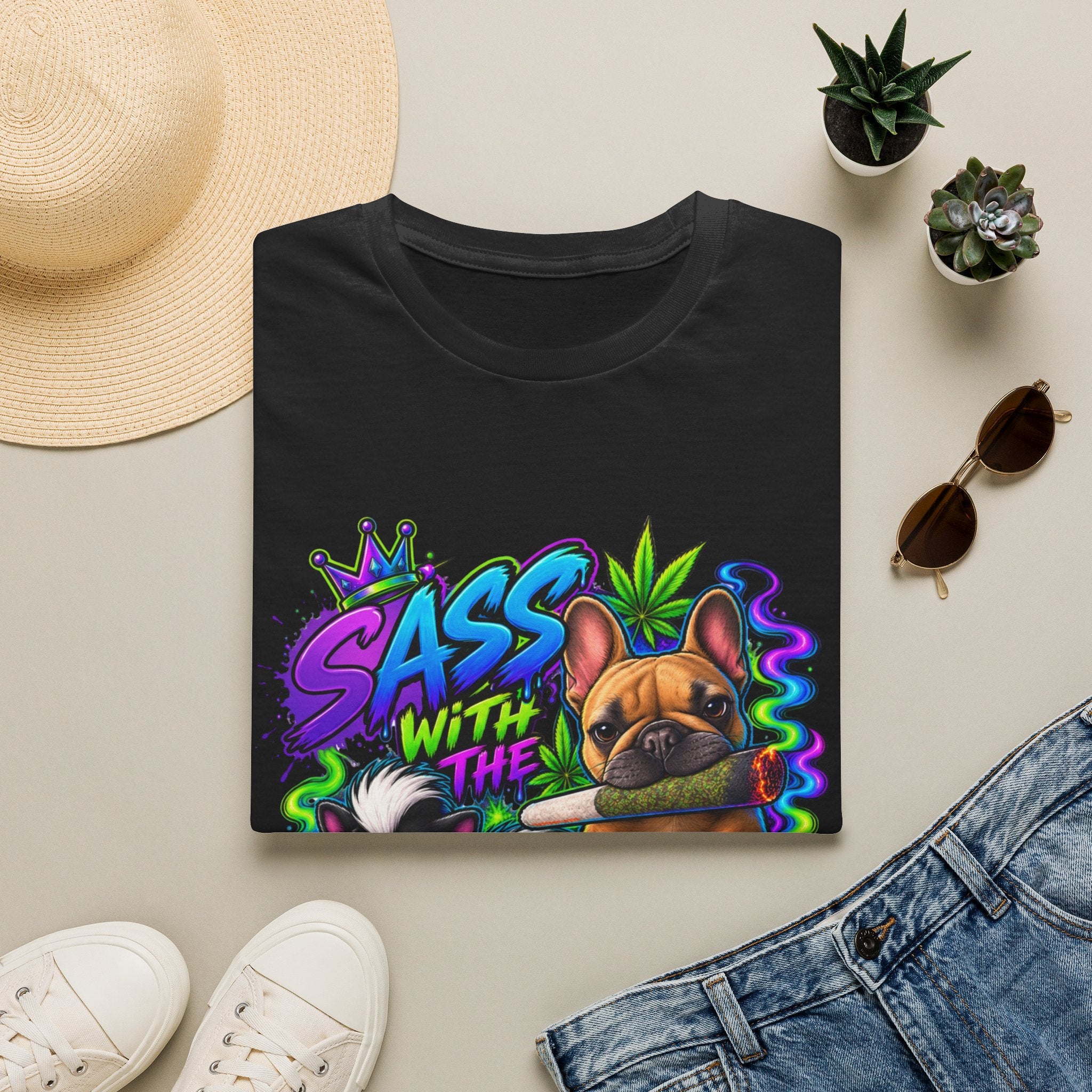Graphic Tee — "Sass With The Gas" French Bulldog Cannabis Streetwear