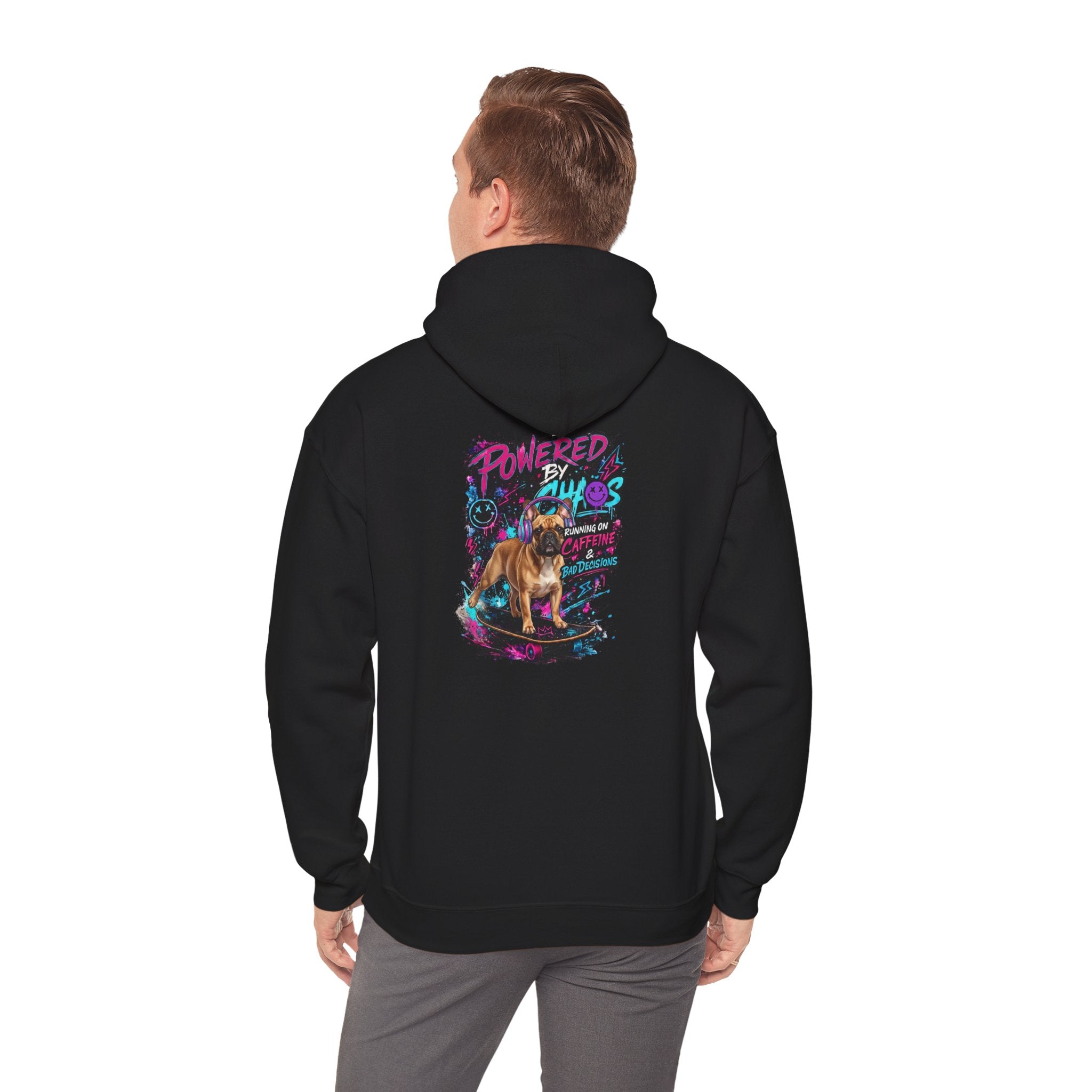 Chaos Neon Frenchis Graphic Hoodie | Colorful Bulldog Back Print