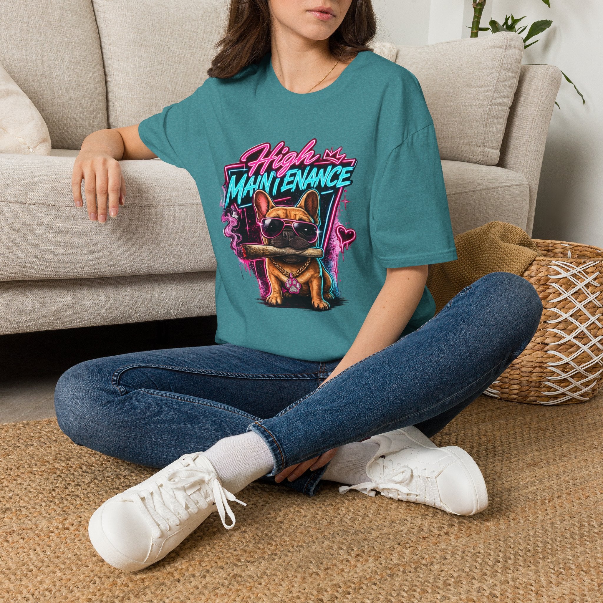 High Maintenance French Bulldog T-Shirt | Retro Neon Vape Pup Tee