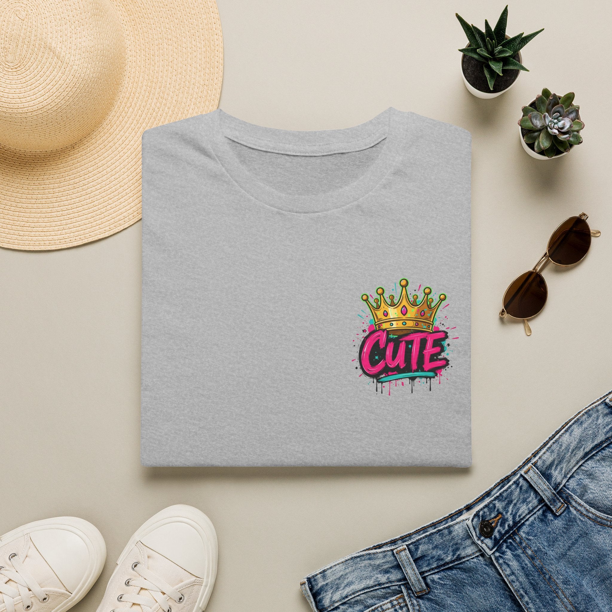 Cute Crown Graphic Tee — "CUTE" Chest Logo T-Shirt
