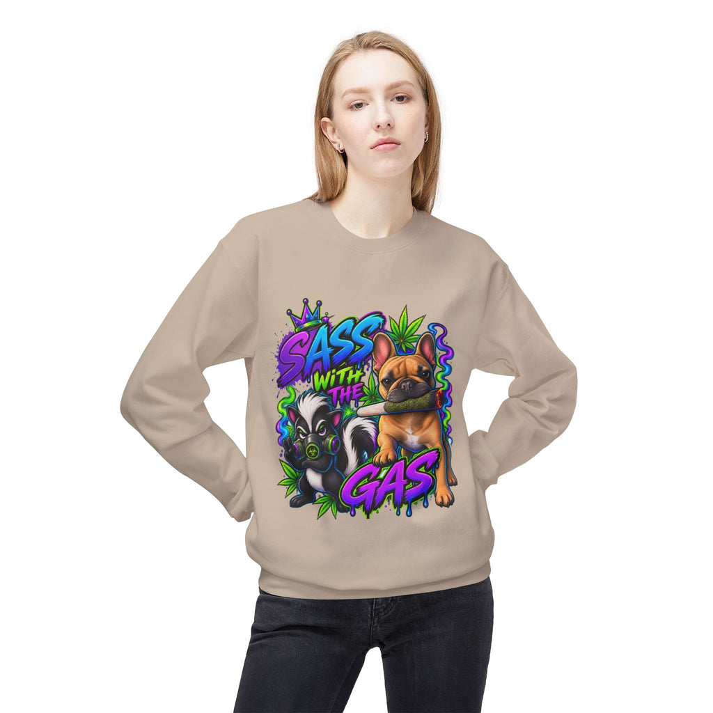 Crewneck Sweatshirt - "Sass With The Gas" French Bulldog & Pug Graphic