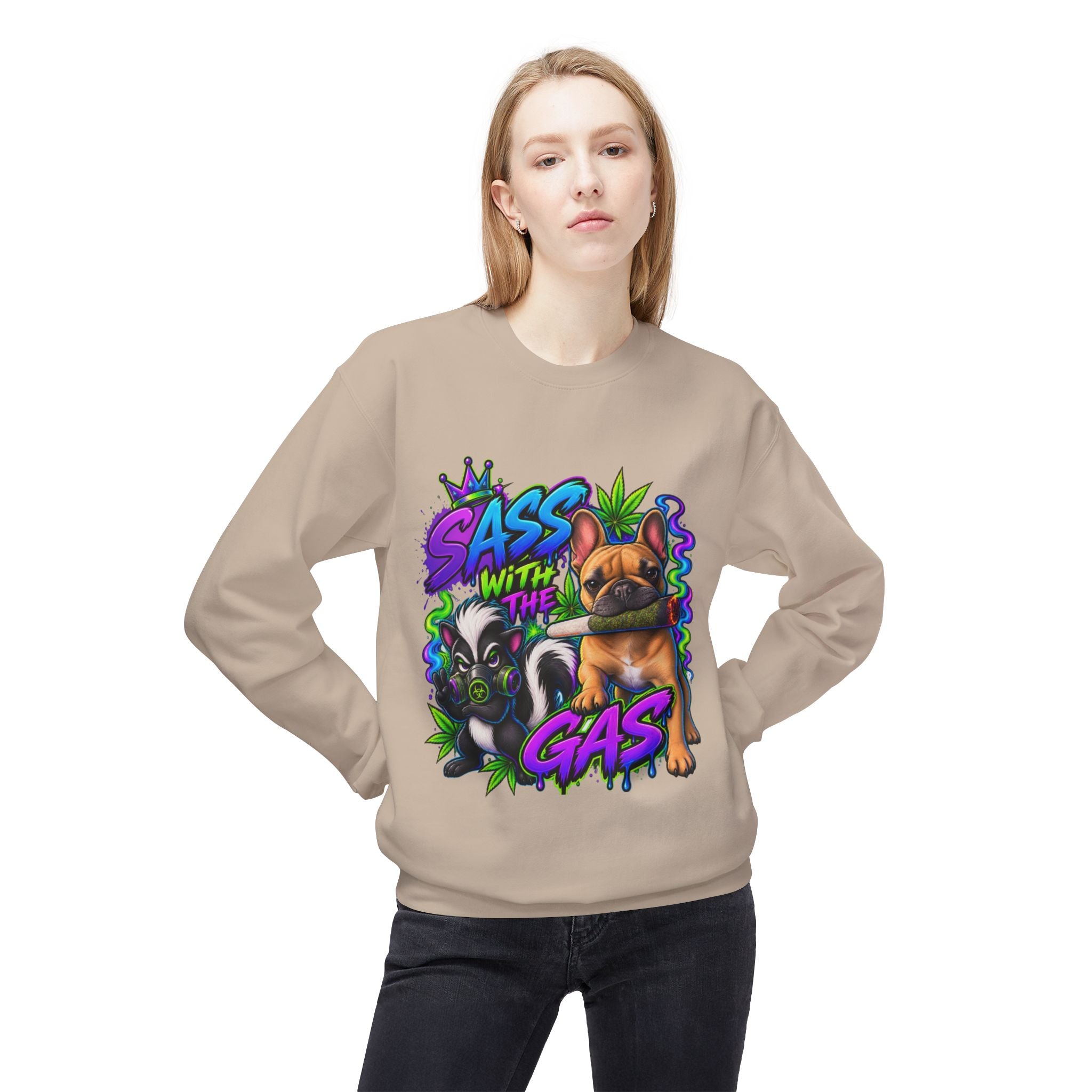 Crewneck Sweatshirt - "Sass With The Gas" French Bulldog & Pug Graphic