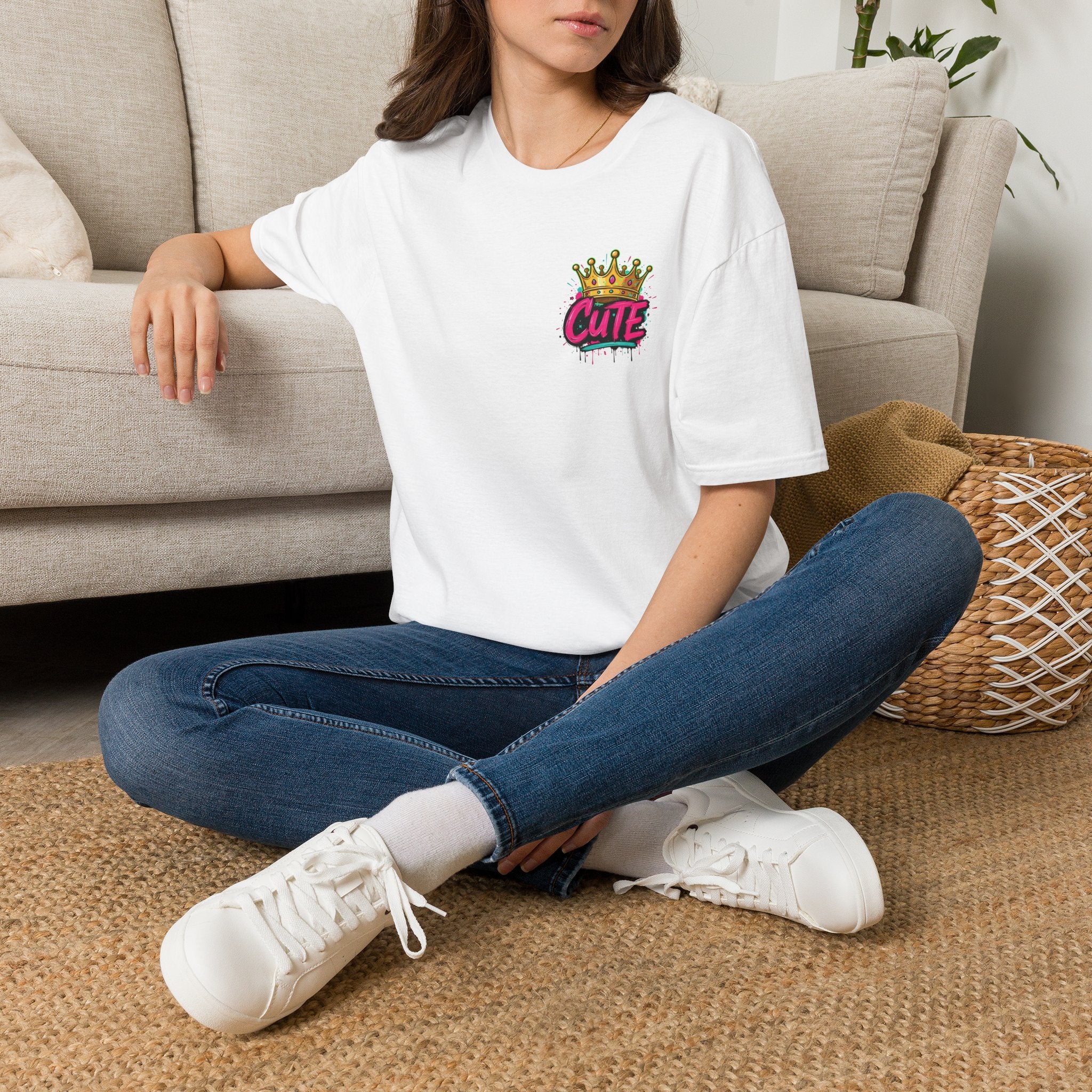 Cute Crown Graphic Tee — "CUTE" Chest Logo T-Shirt