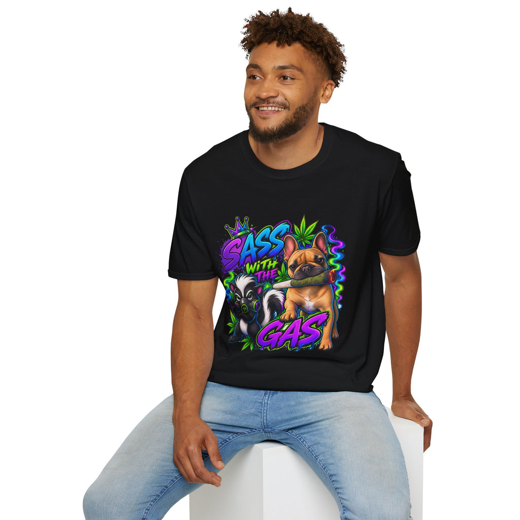 Graphic Tee — "Sass With The Gas" French Bulldog Cannabis Streetwear