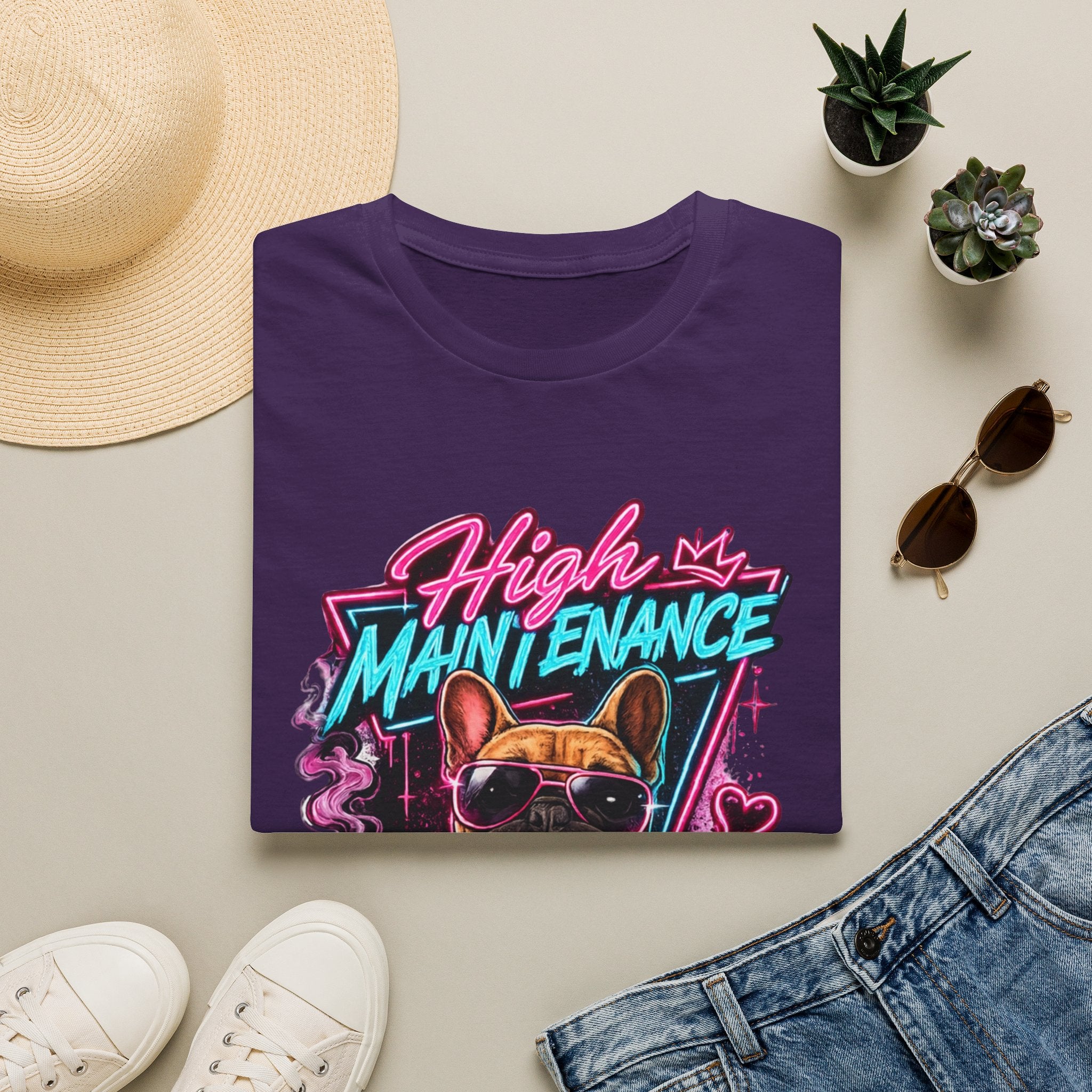 High Maintenance French Bulldog T-Shirt | Retro Neon Vape Pup Tee