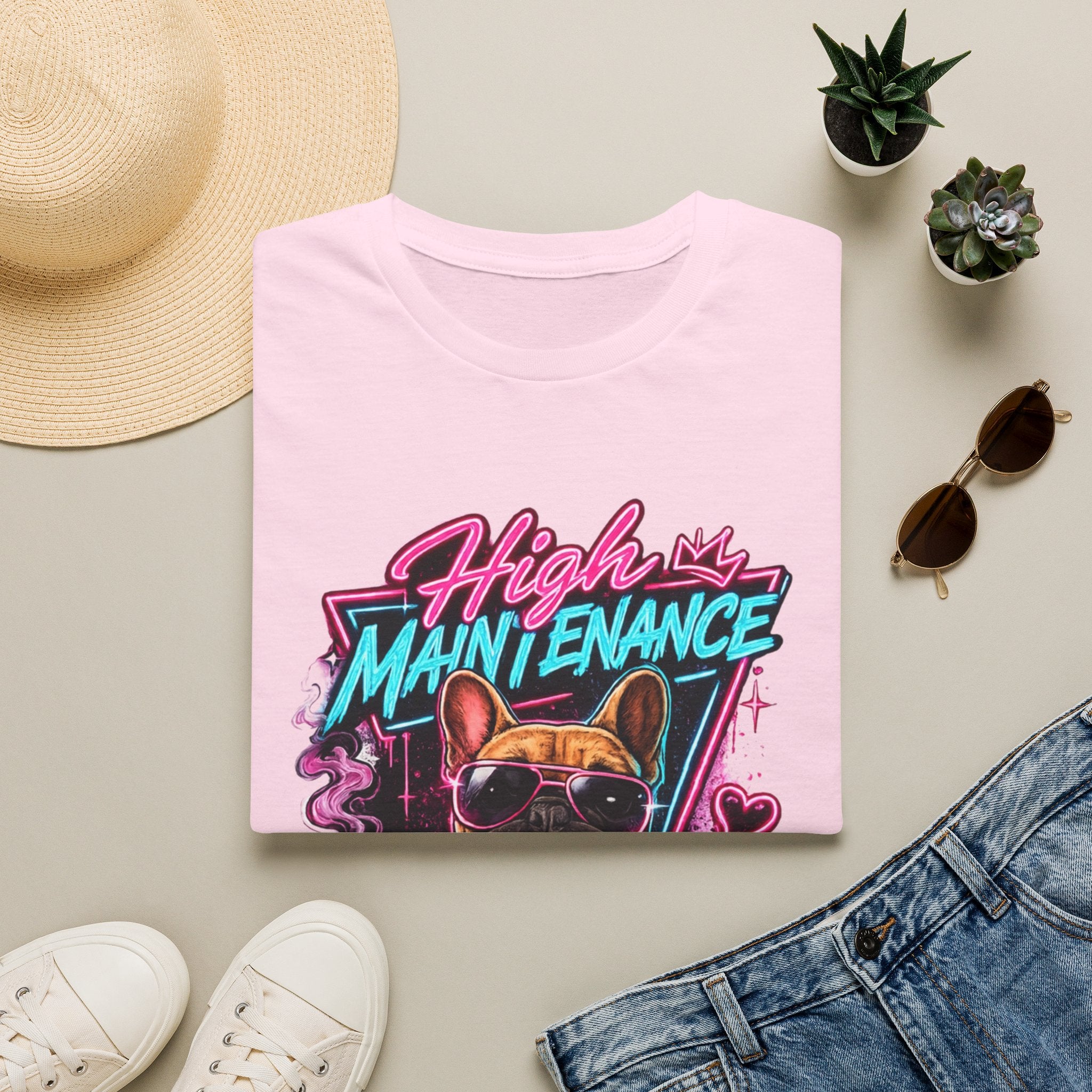 High Maintenance French Bulldog T-Shirt | Retro Neon Vape Pup Tee