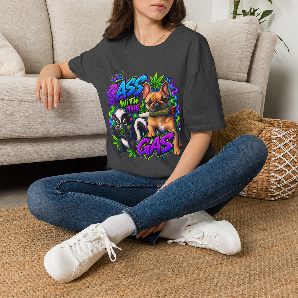 Graphic Tee — "Sass With The Gas" French Bulldog Cannabis Streetwear