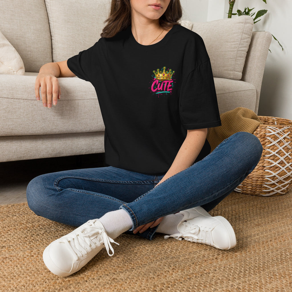 Cute Crown Graphic Tee — "CUTE" Chest Logo T-Shirt