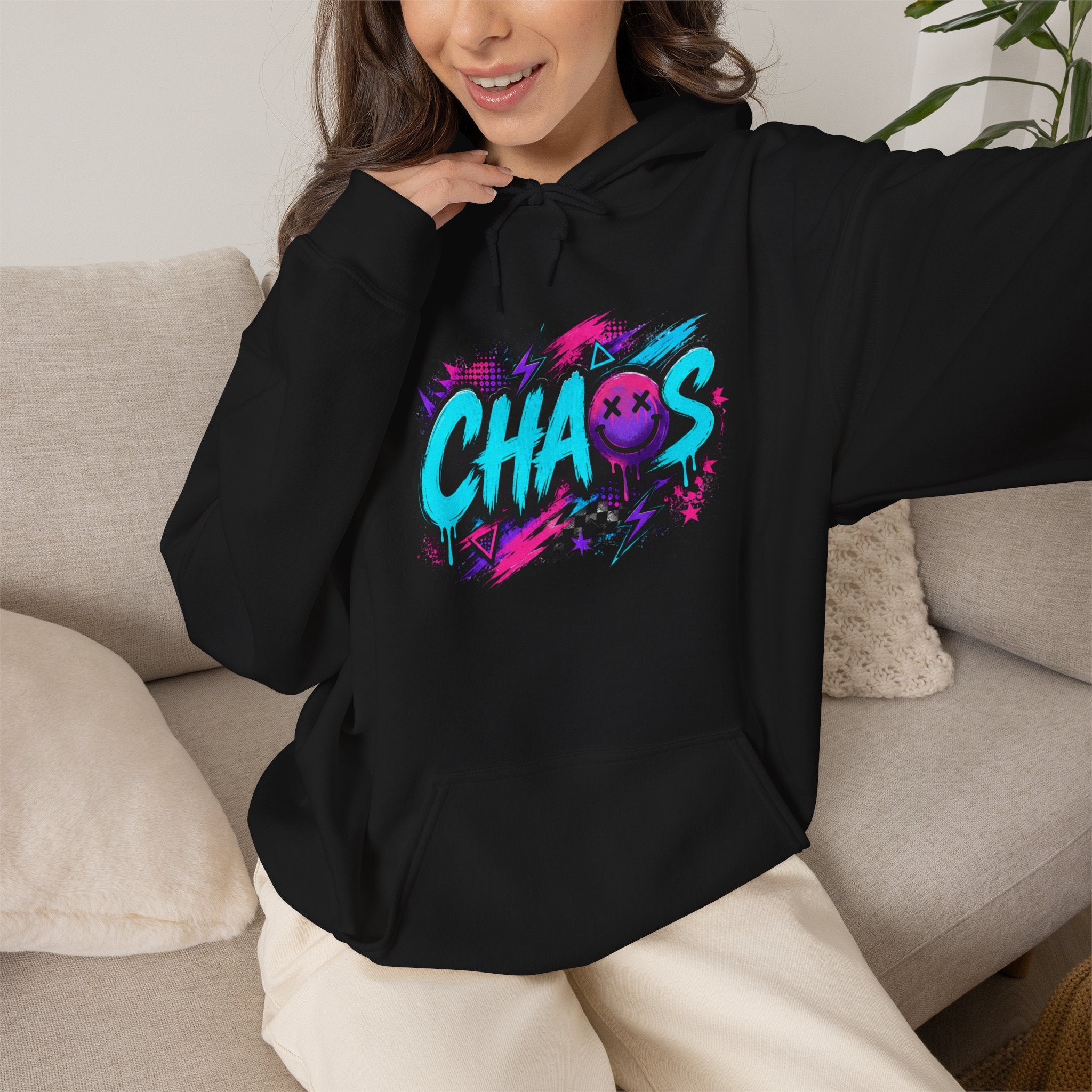 Chaos Neon Frenchis Graphic Hoodie | Colorful Bulldog Back Print