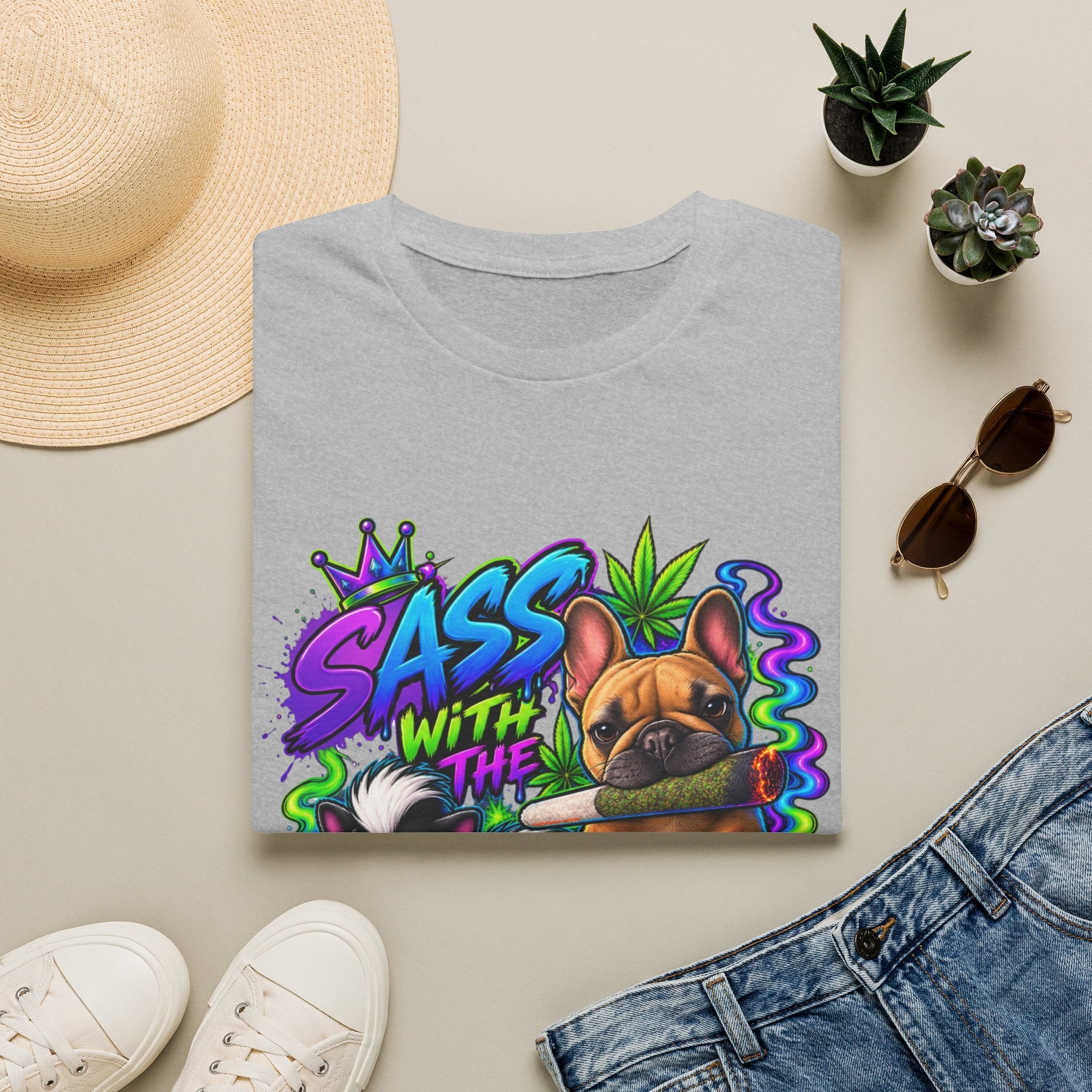 Graphic Tee — "Sass With The Gas" French Bulldog Cannabis Streetwear