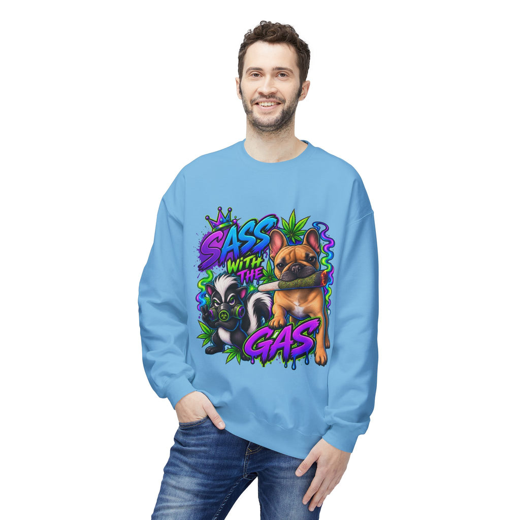 Crewneck Sweatshirt - "Sass With The Gas" French Bulldog & Pug Graphic