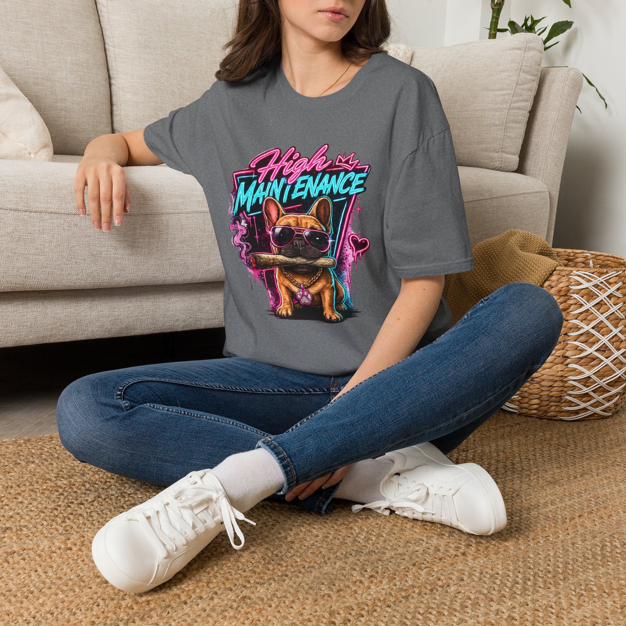 High Maintenance French Bulldog T-Shirt | Retro Neon Vape Pup Tee